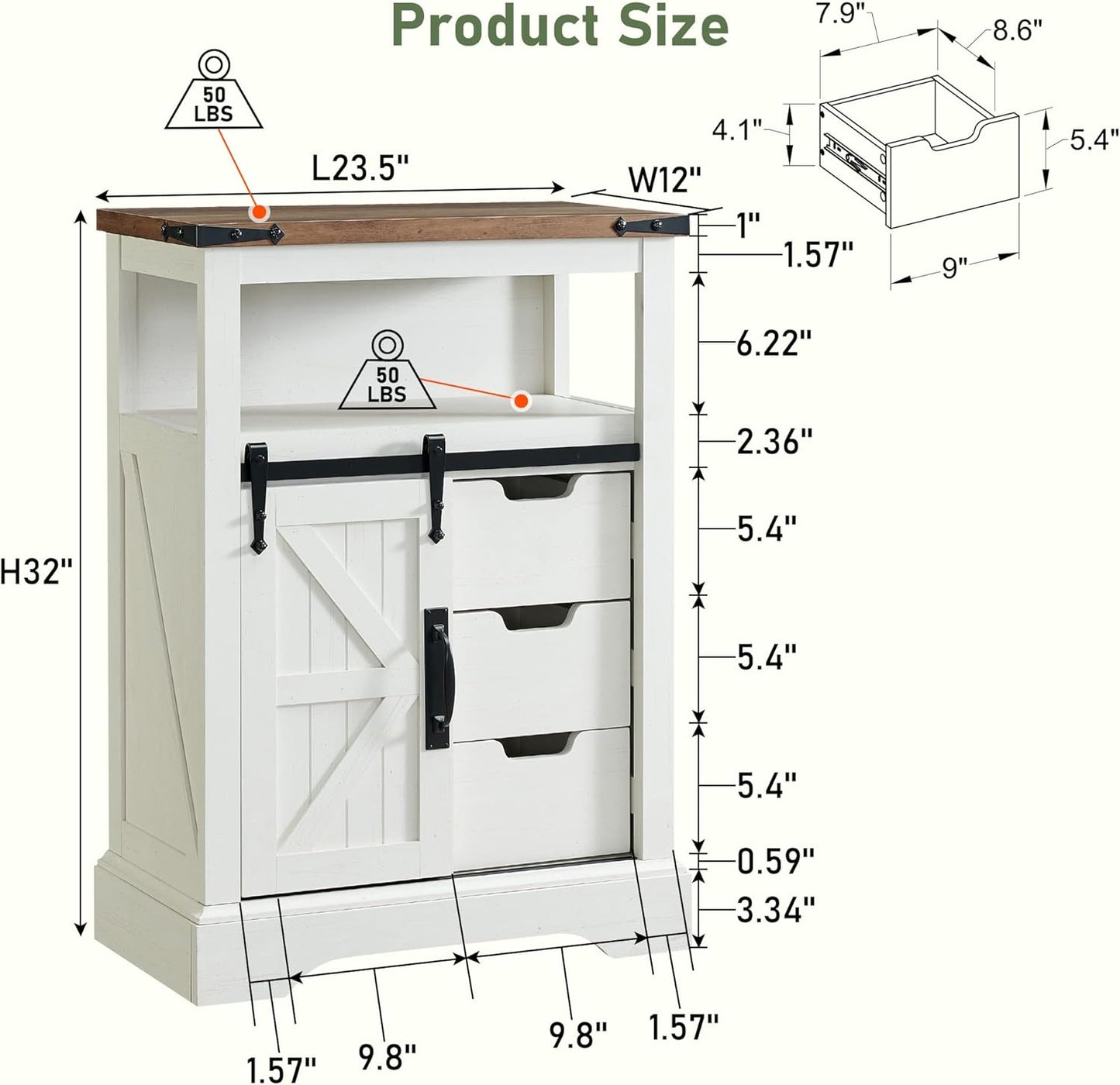 OKD Farmhouse Bathroom Floor Cabinet with Sliding Barn Door & Drawers