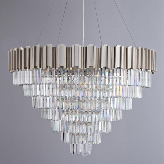 7-Tier 39" Silver Chandelier, 21-Light Modern Crystal Chandelier