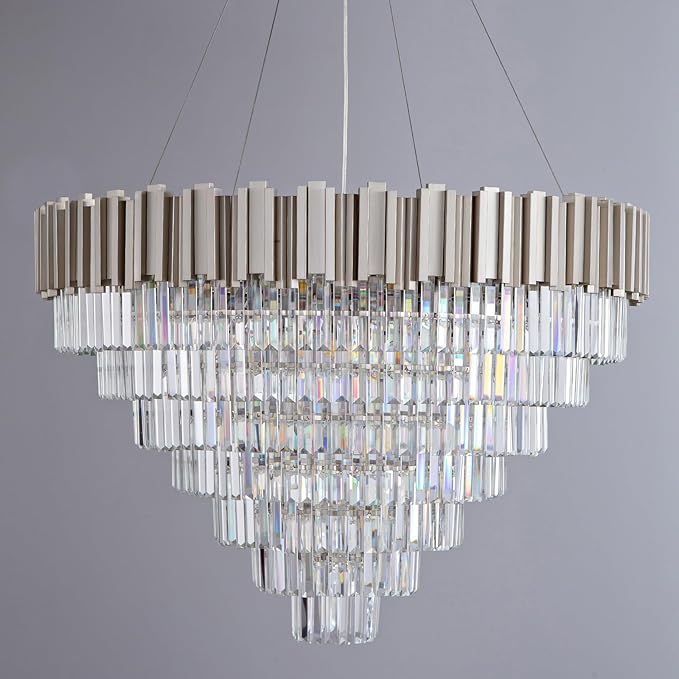 7-Tier 39" Silver Chandelier, 21-Light Modern Crystal Chandelier