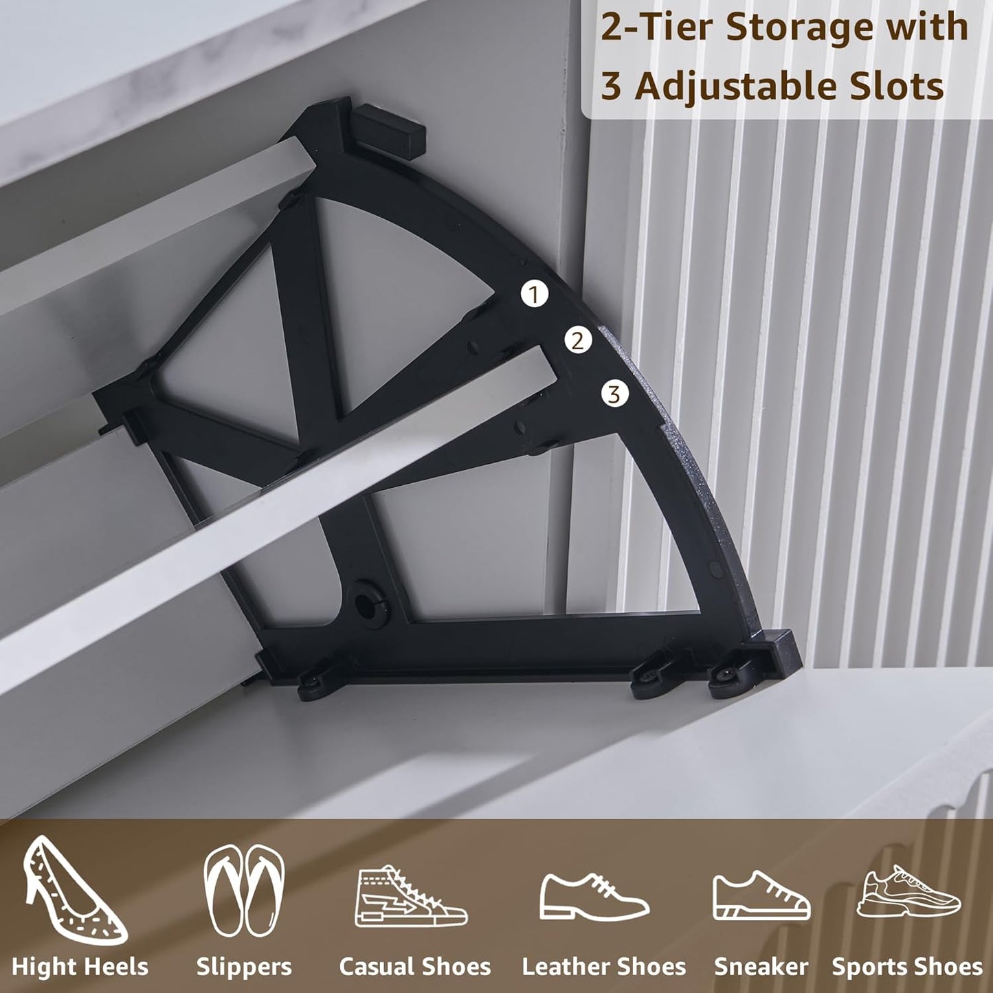 T4TREAM White Fluted Shoe Storage Cabinet - Organizer for Entryway