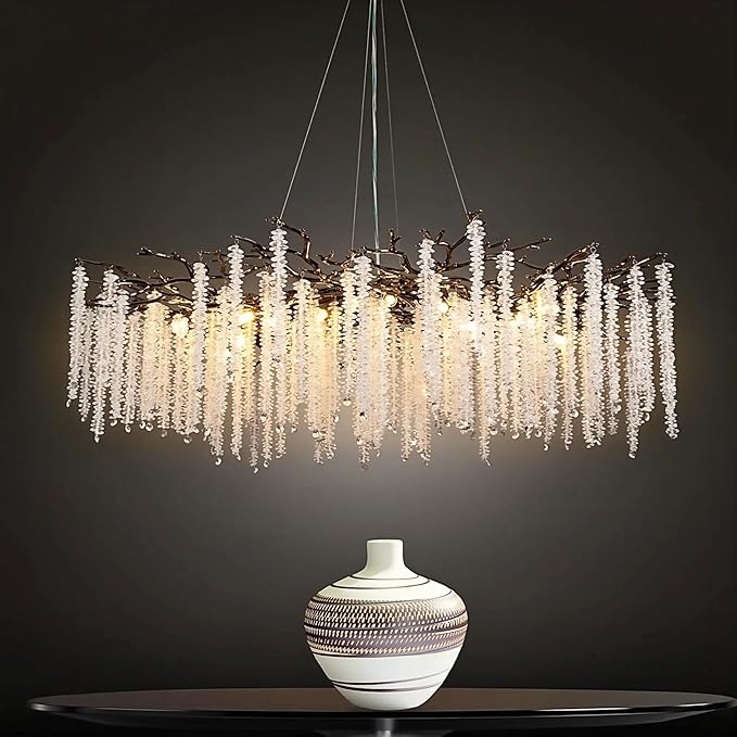 Modern Black Crystal Branch Chandelier 47"