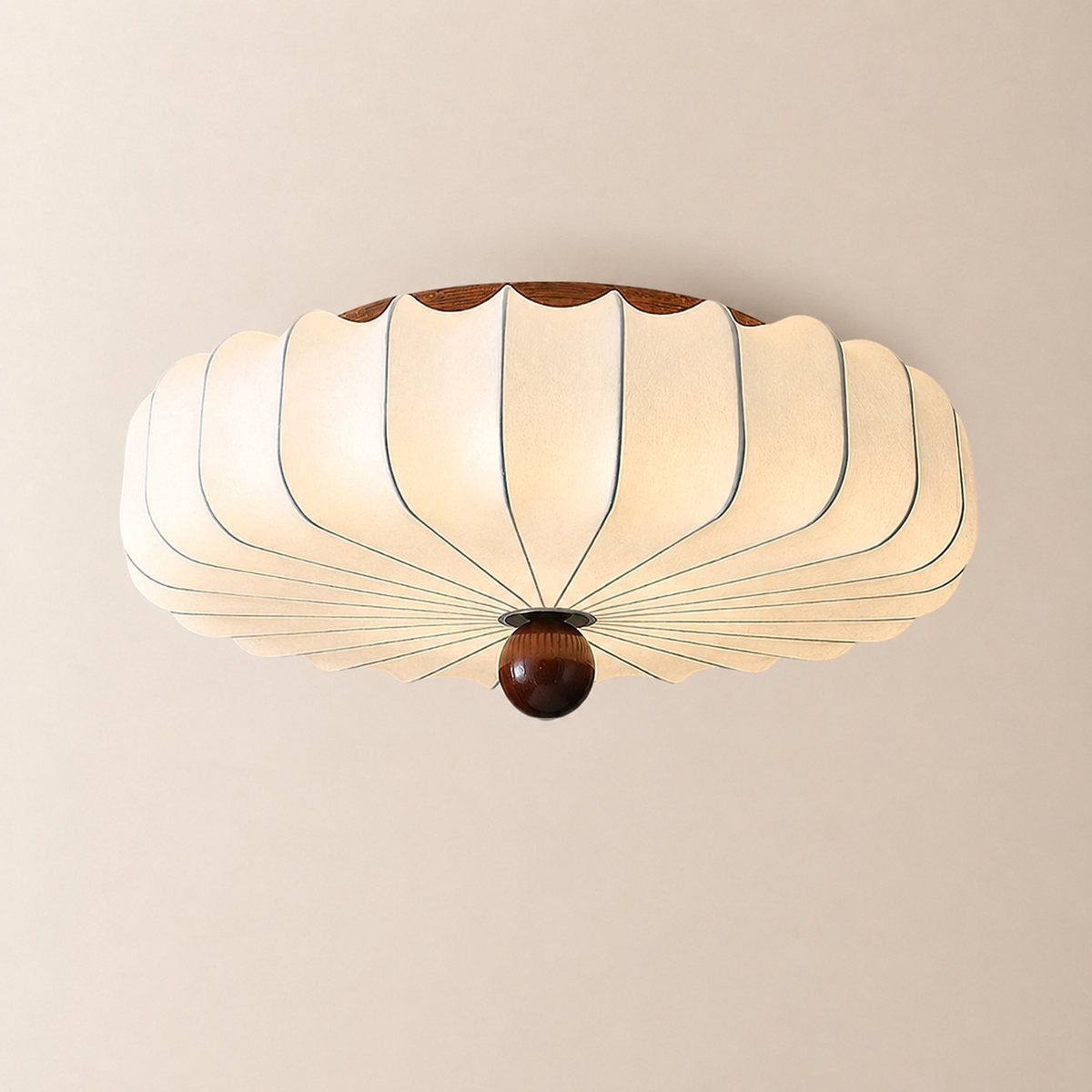 Solenne Blossom Ceiling Light, 15.7-Inch, Walnut & White, Warm Light for Living Room