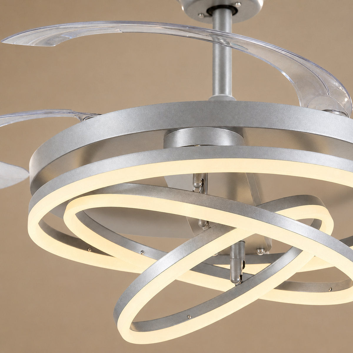 Tricolordeer LED Ring Light Ceiling Fan with Retractable Acrylic Blades