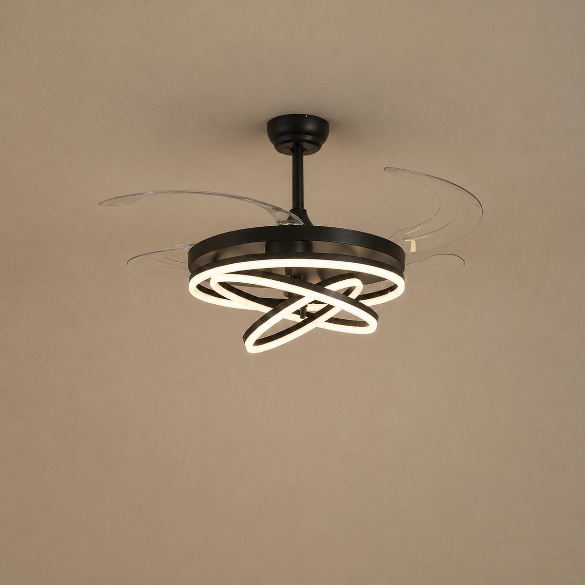 Tricolordeer LED Ring Light Ceiling Fan with Retractable Acrylic Blades