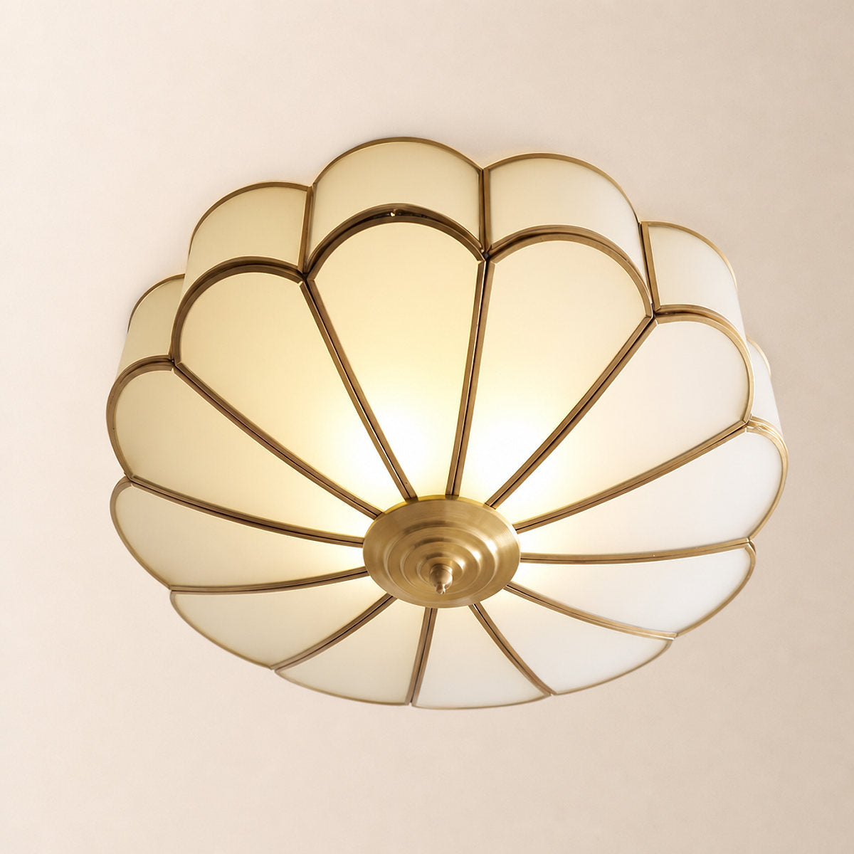 Flower Shape Glass Recessed Ceiling Light, 13.8~23.6-Inch x H 6.1`7.9-Inch, Brass & White for Living Room