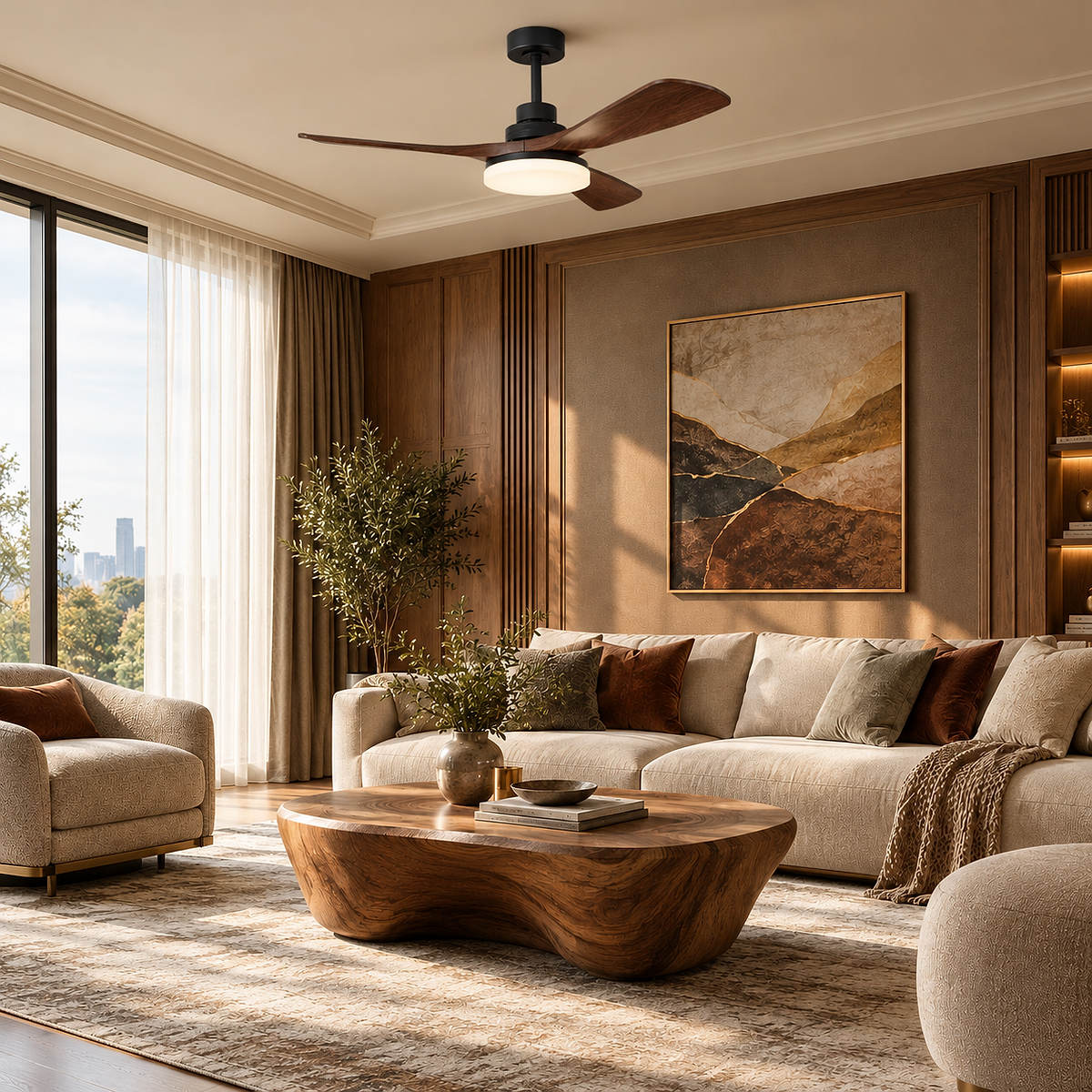 Tricolordeer Contemporary Walnut Ceiling Fan Light