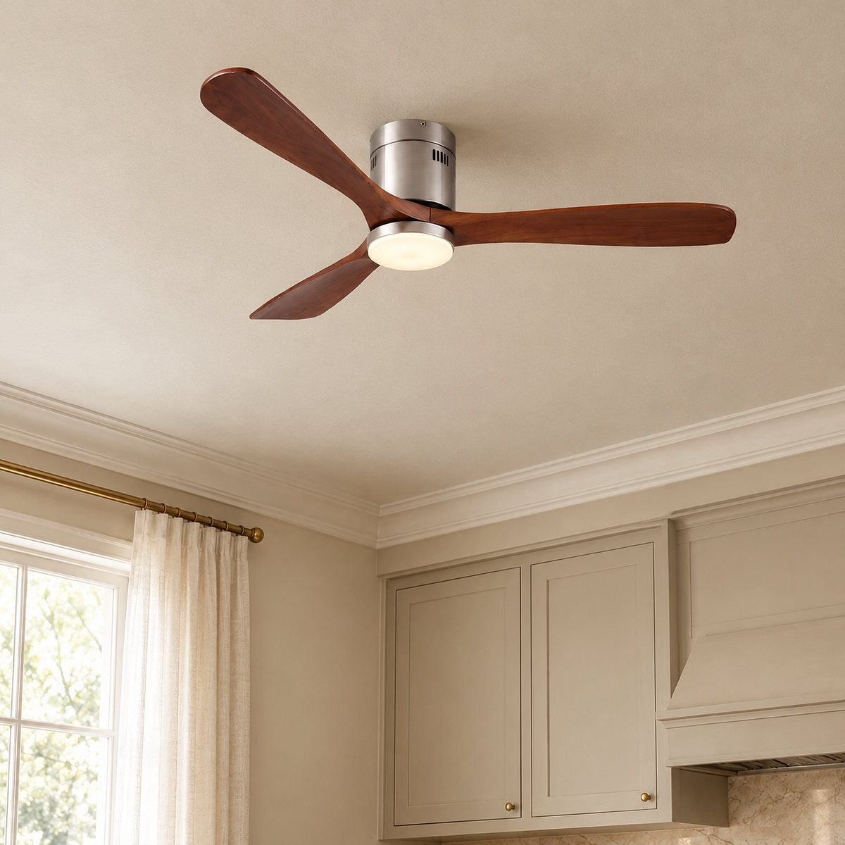 Low-Profile Flush Mount Ceiling Fan with LED Disc Light