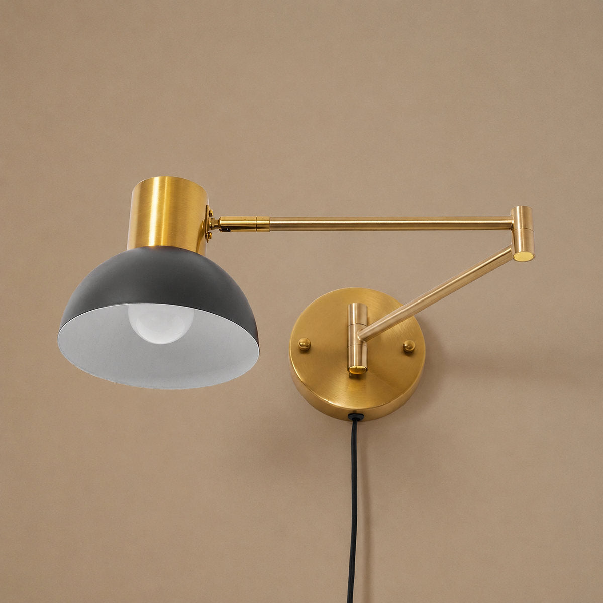 Adjustable Arm Plug In Wall Lamp, L 14.6-Inch x H 5.9-Inch, Black & Gold, US Plug for Bedroom & Living Room