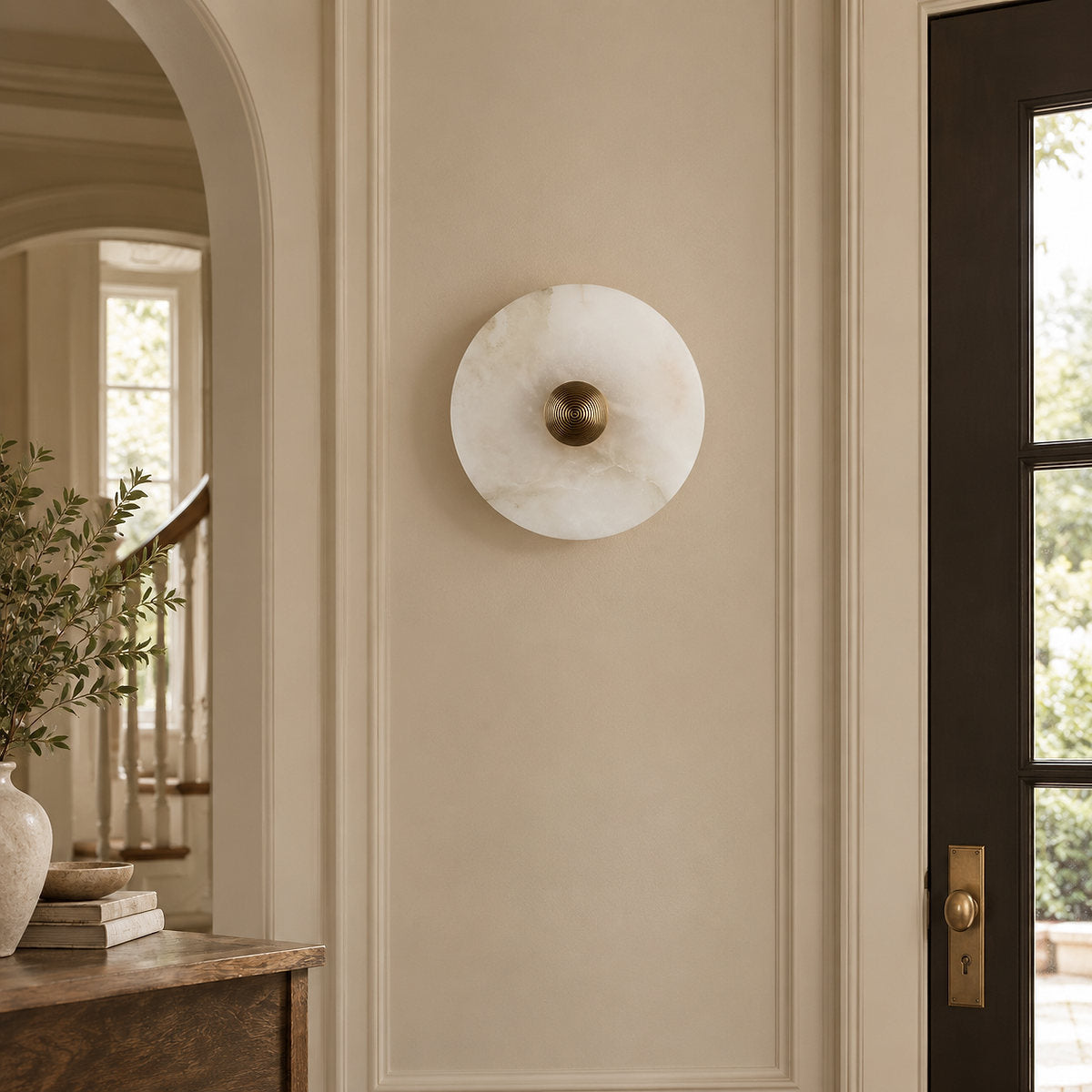 Nayra Alabaster Wall Lamp, 7.9~13.8-Inch, White & Bronze, Triac Warm Dimming for Living Room & Dining Room