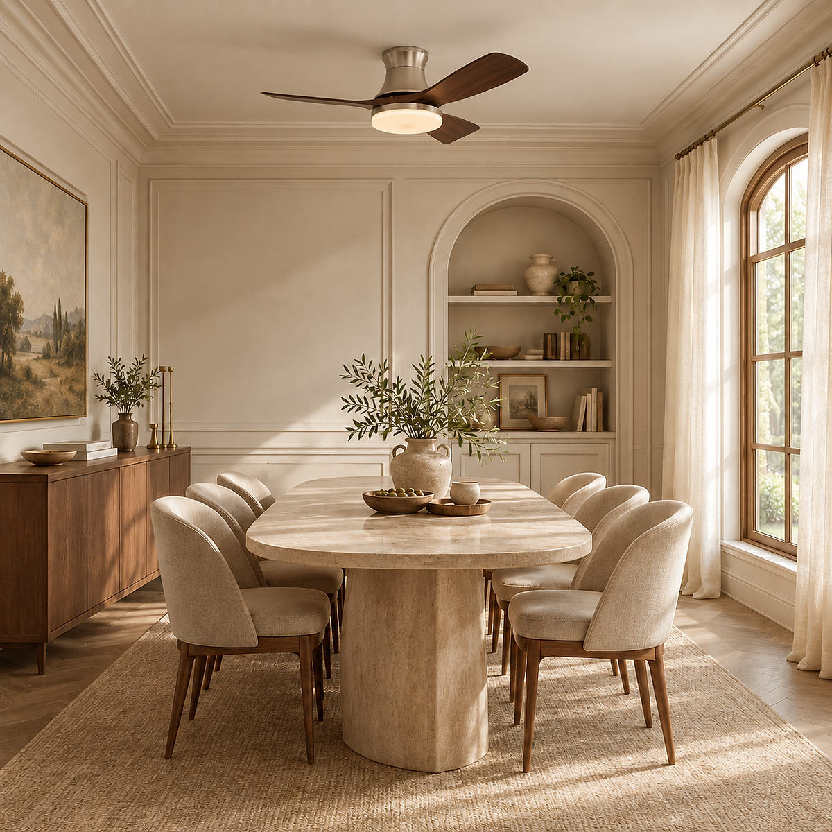 Tricolordeer Walnut Nickel Ceiling Fan Light