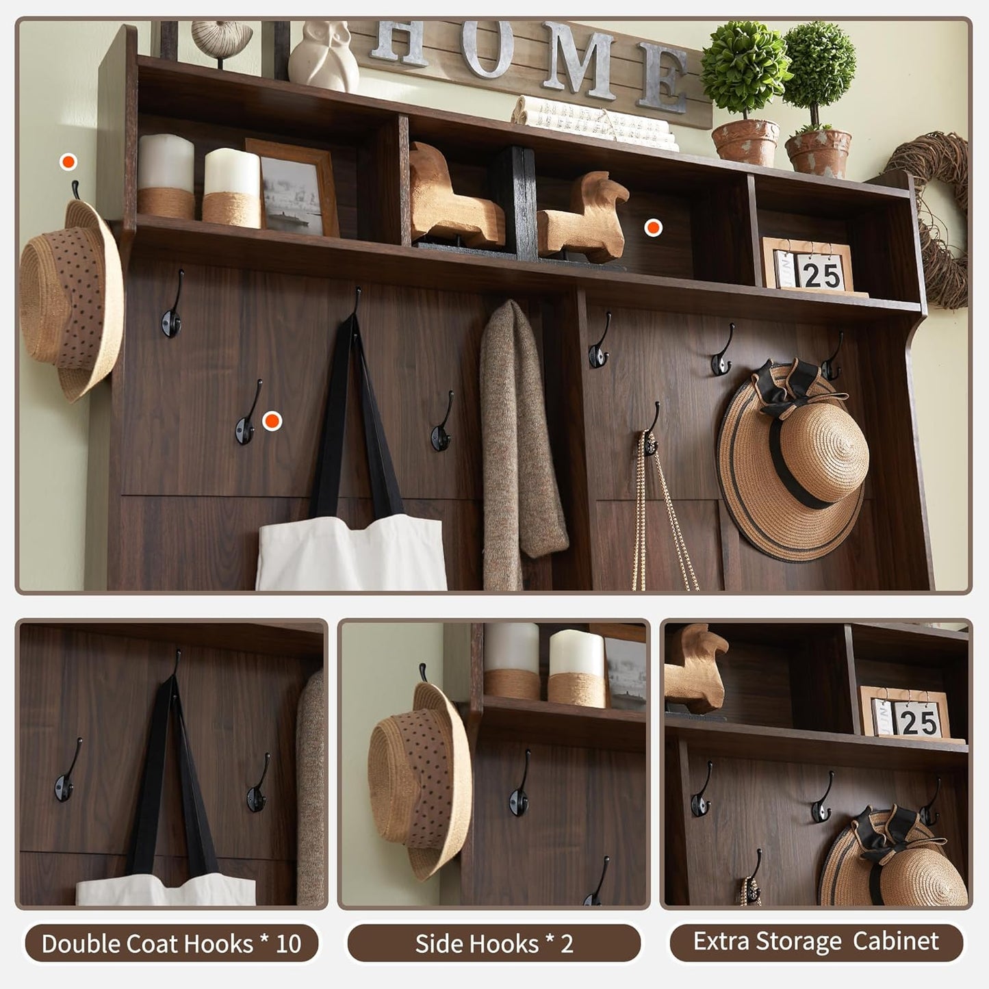 59" Farmhouse Hall Tree with Shoe Storage Bench & Cubbies