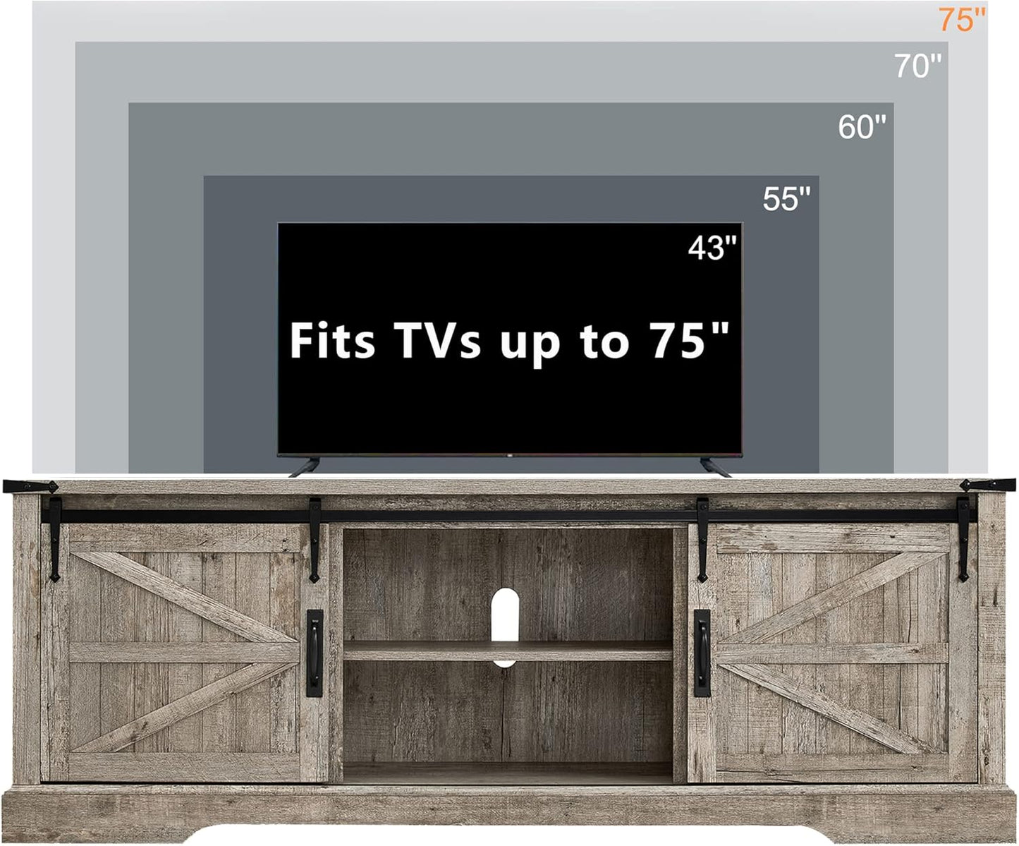 66" Farmhouse Entertainment Center with Sliding Barn Door for 75" TV