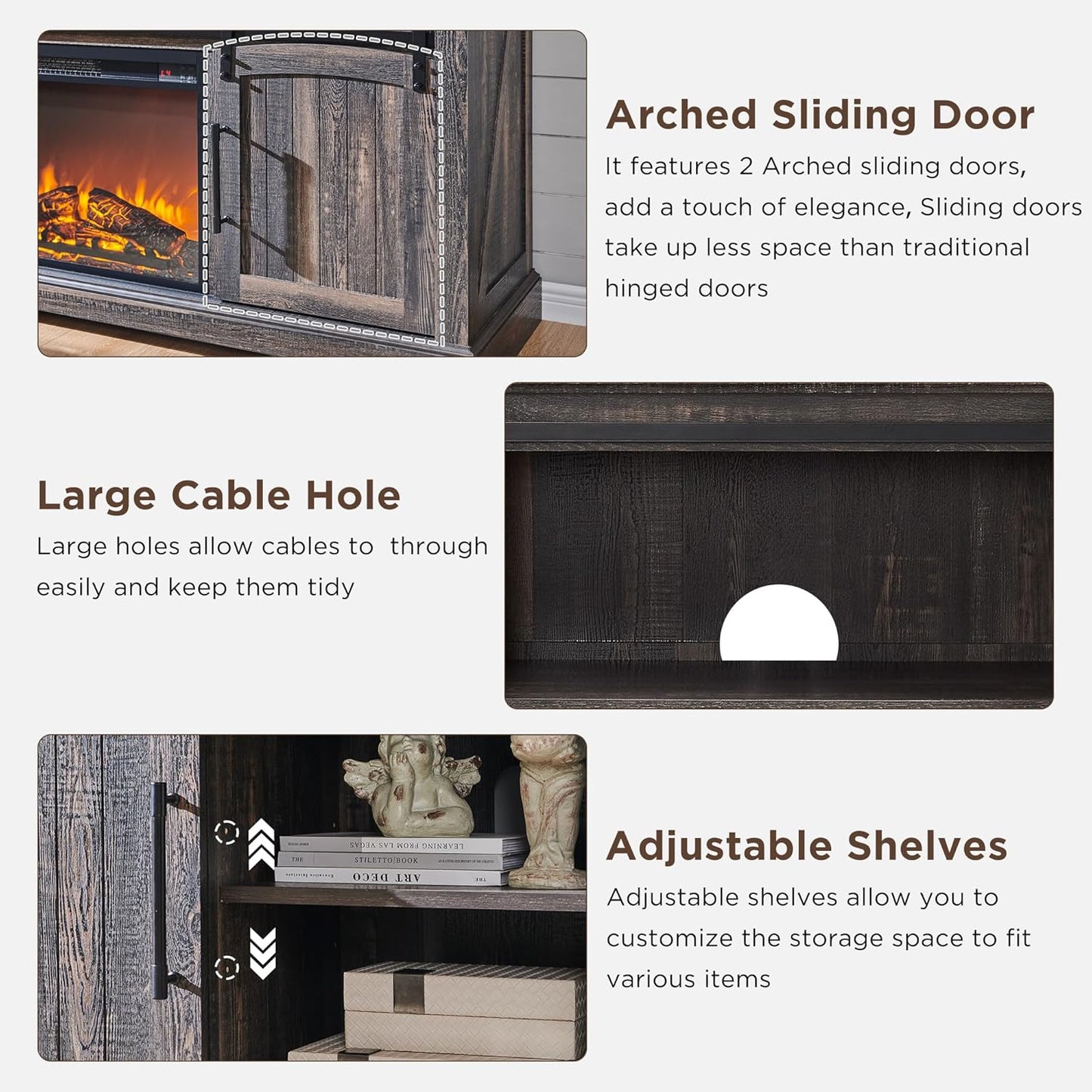 OKD Farmhouse Fireplace TV Stand for 70+ Inch TV