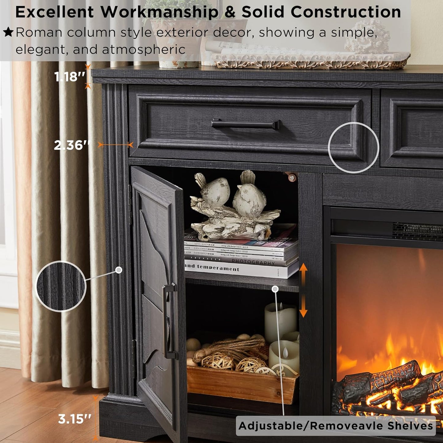 Farmhouse Fireplace TV Stand Entertainment Center with Electric Fireplace