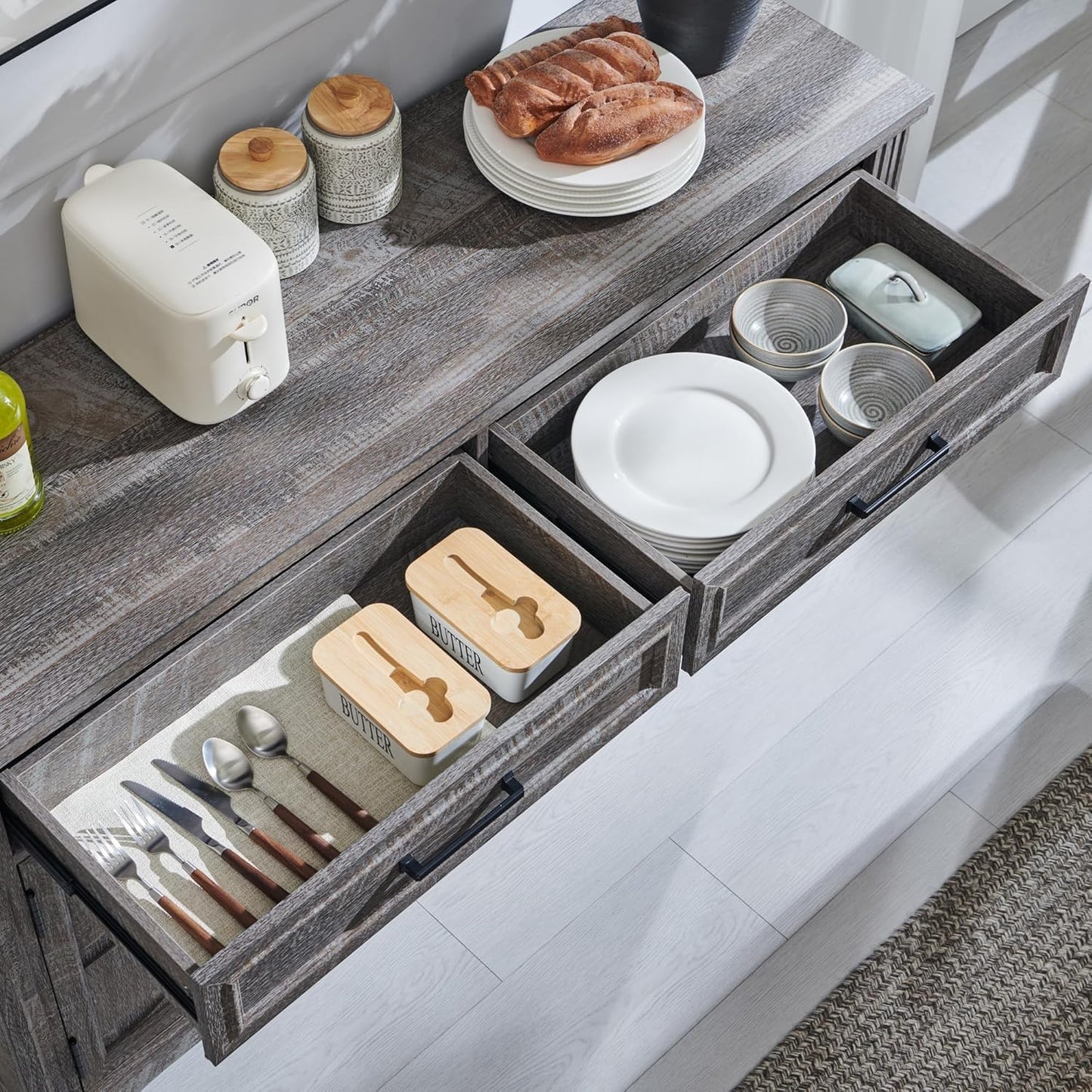 Modern 55-Inch Dark Grey Buffet, Coffee, and Wine Bar Cabinet