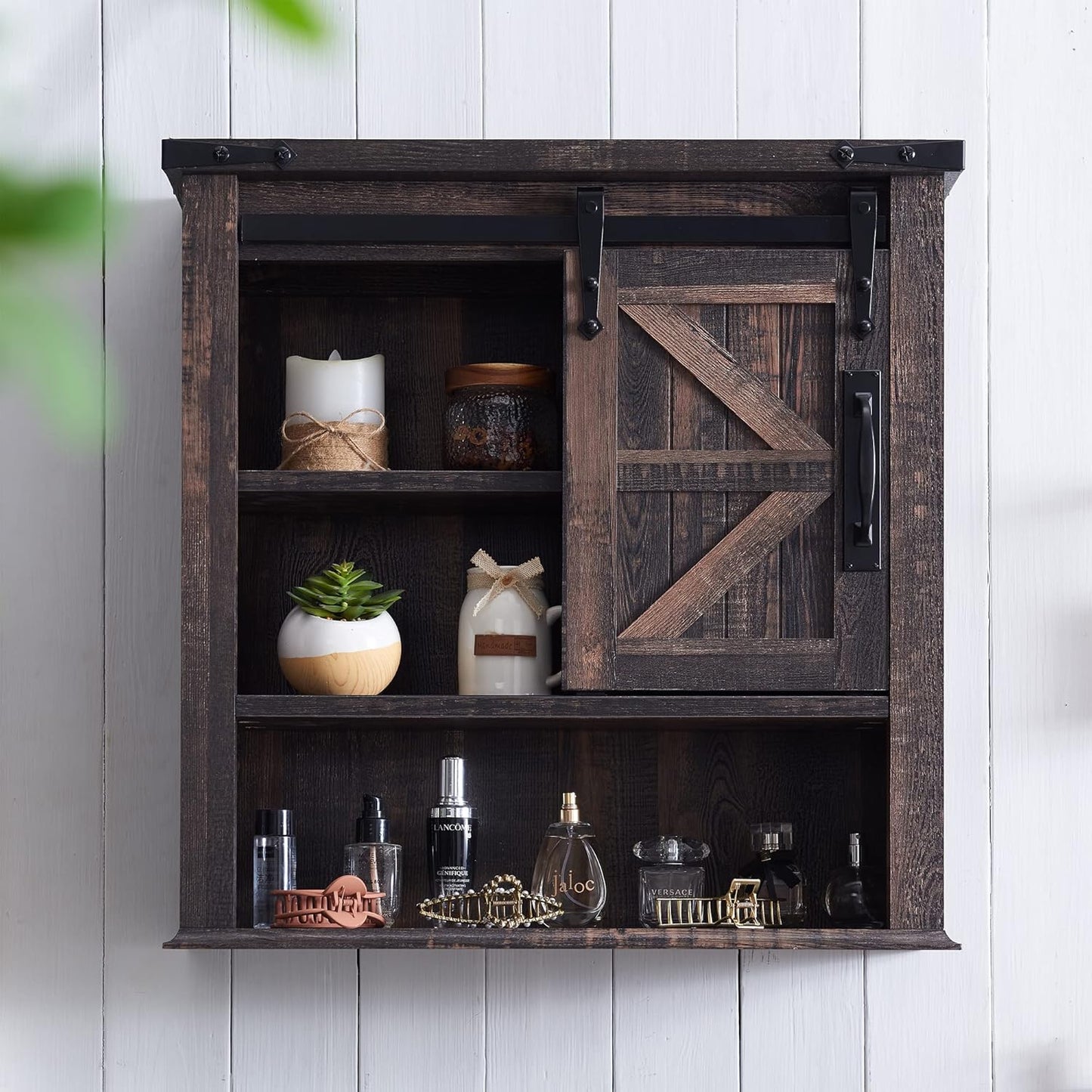 OKD Farmhouse Bathroom Wall Cabinet with Sliding Barn Door