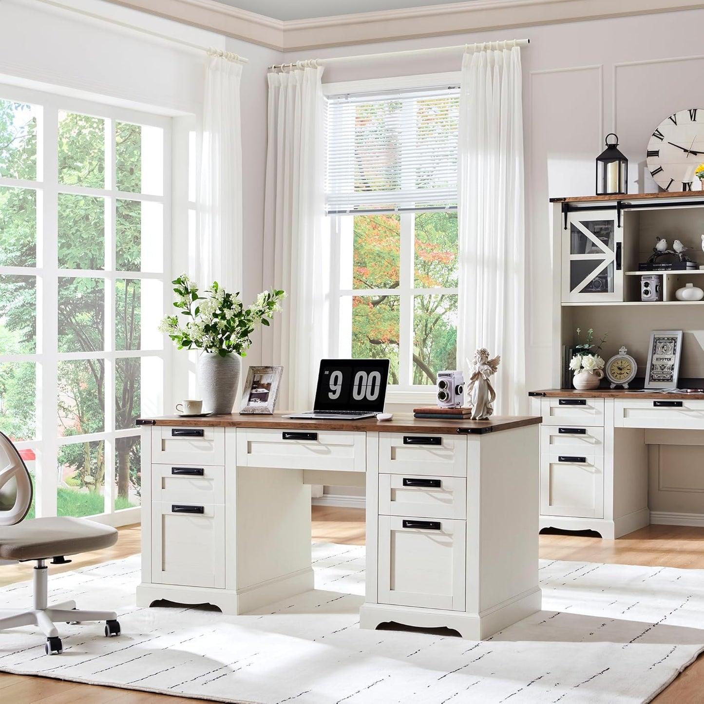 Farmhouse Executive Desk 60" with Charging Station, Antique White