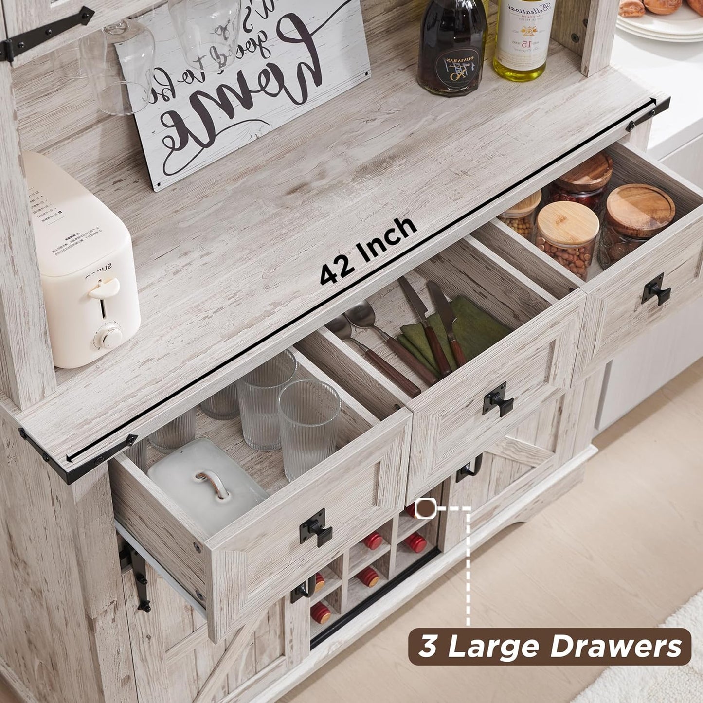 72" Farmhouse Buffet with Hutch - Sliding Barn Door Cabinet
