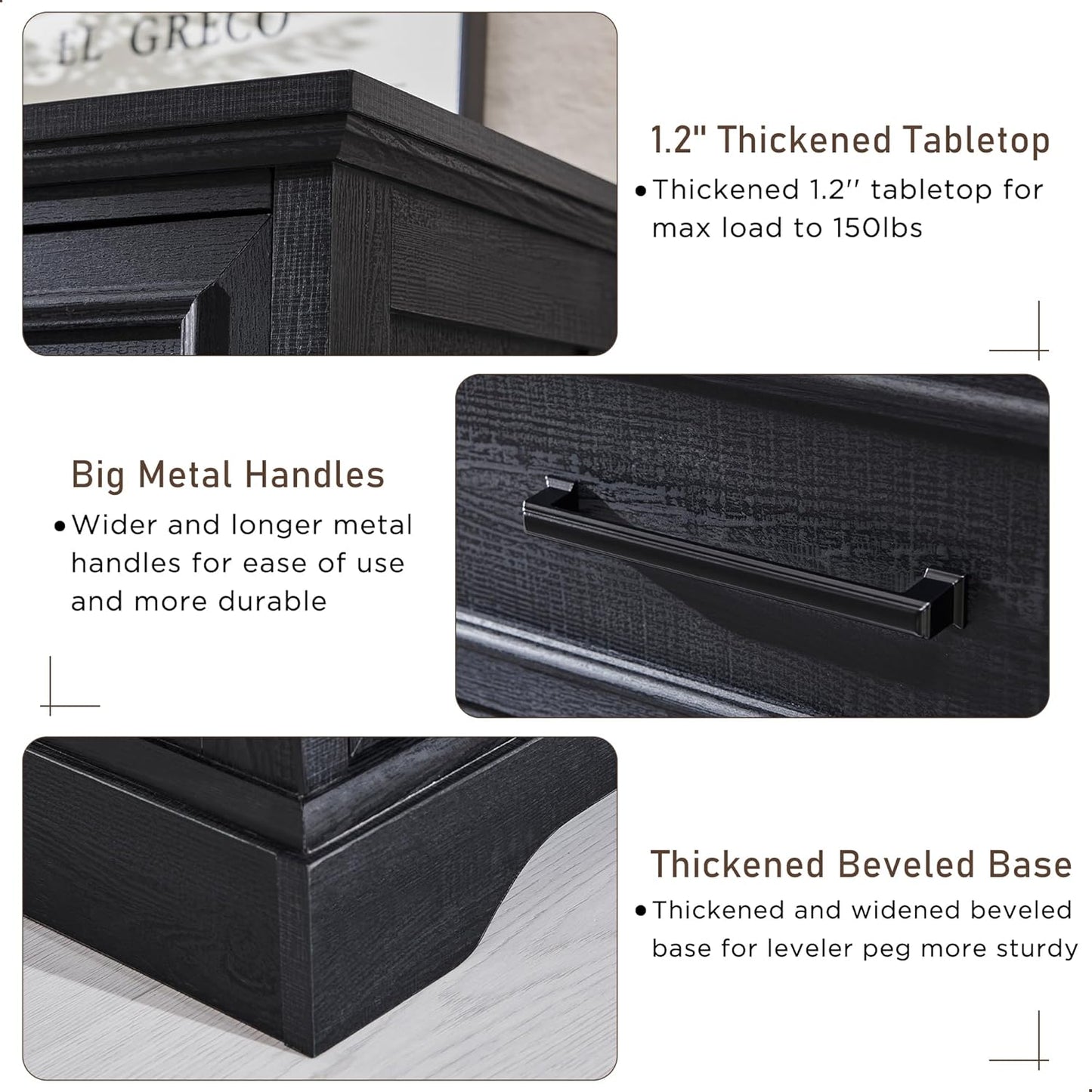 Farmhouse 6-Drawer Black Dresser, Wood Organizer for Bedroom, Living Room