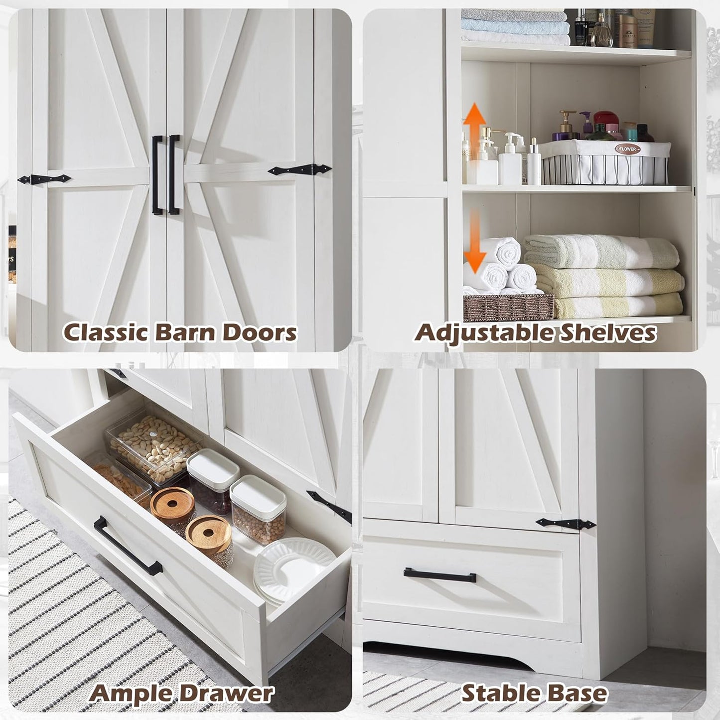 72" Farmhouse Kitchen Pantry Cabinet with Adjustable Shelves and Barn Doors