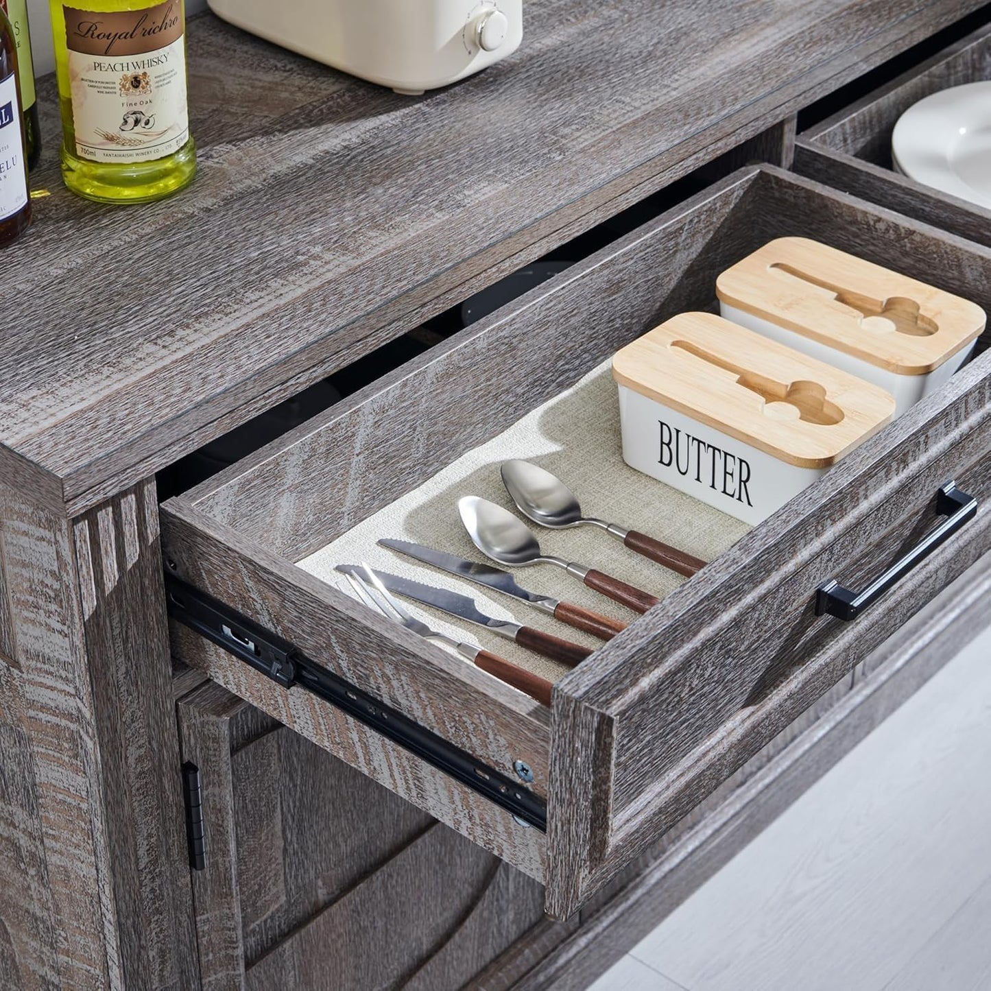 Modern 55-Inch Dark Grey Buffet, Coffee, and Wine Bar Cabinet