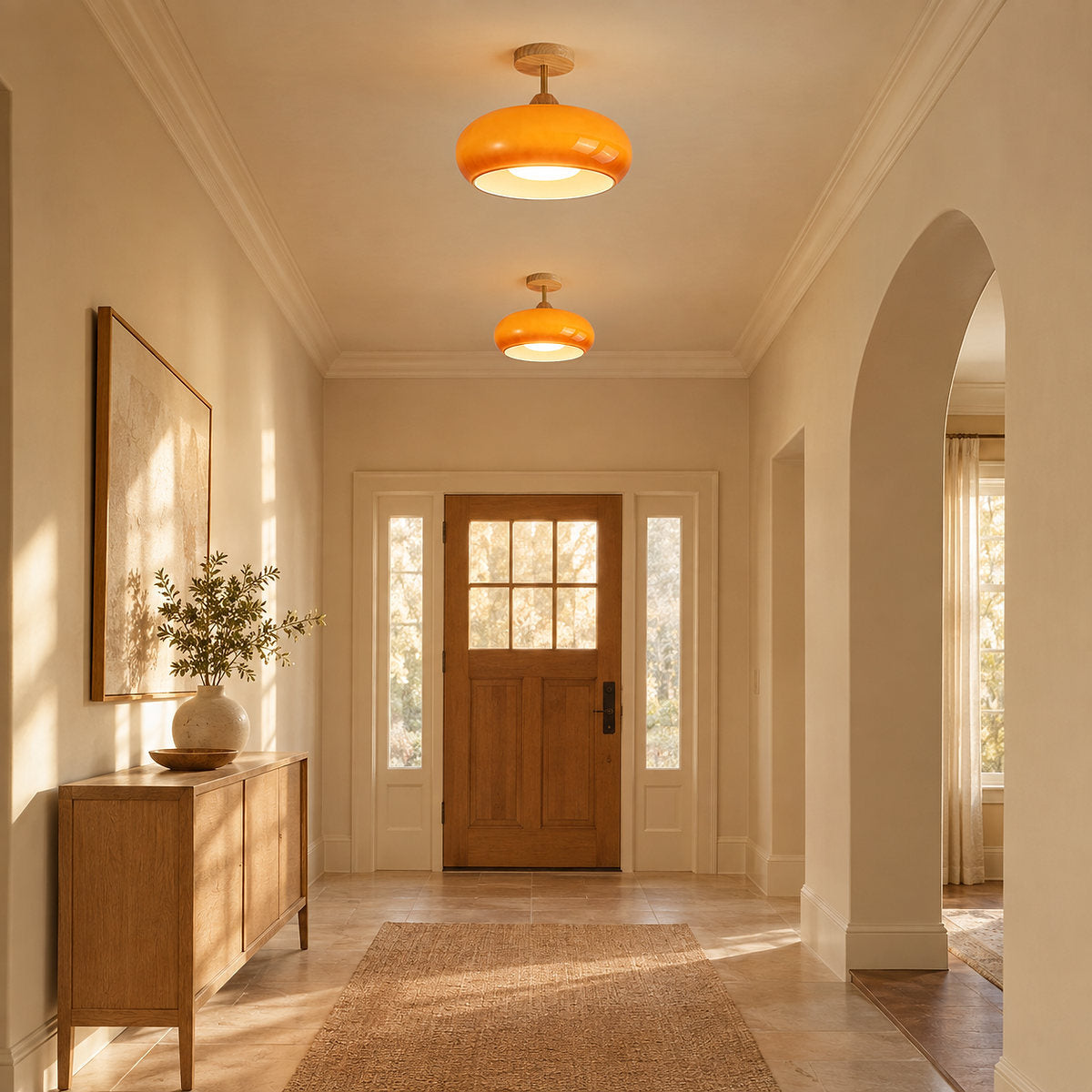 Plafonnier Ceiling Light, 11-Inch x H 11-Inch, Natural wood & White for Living Room