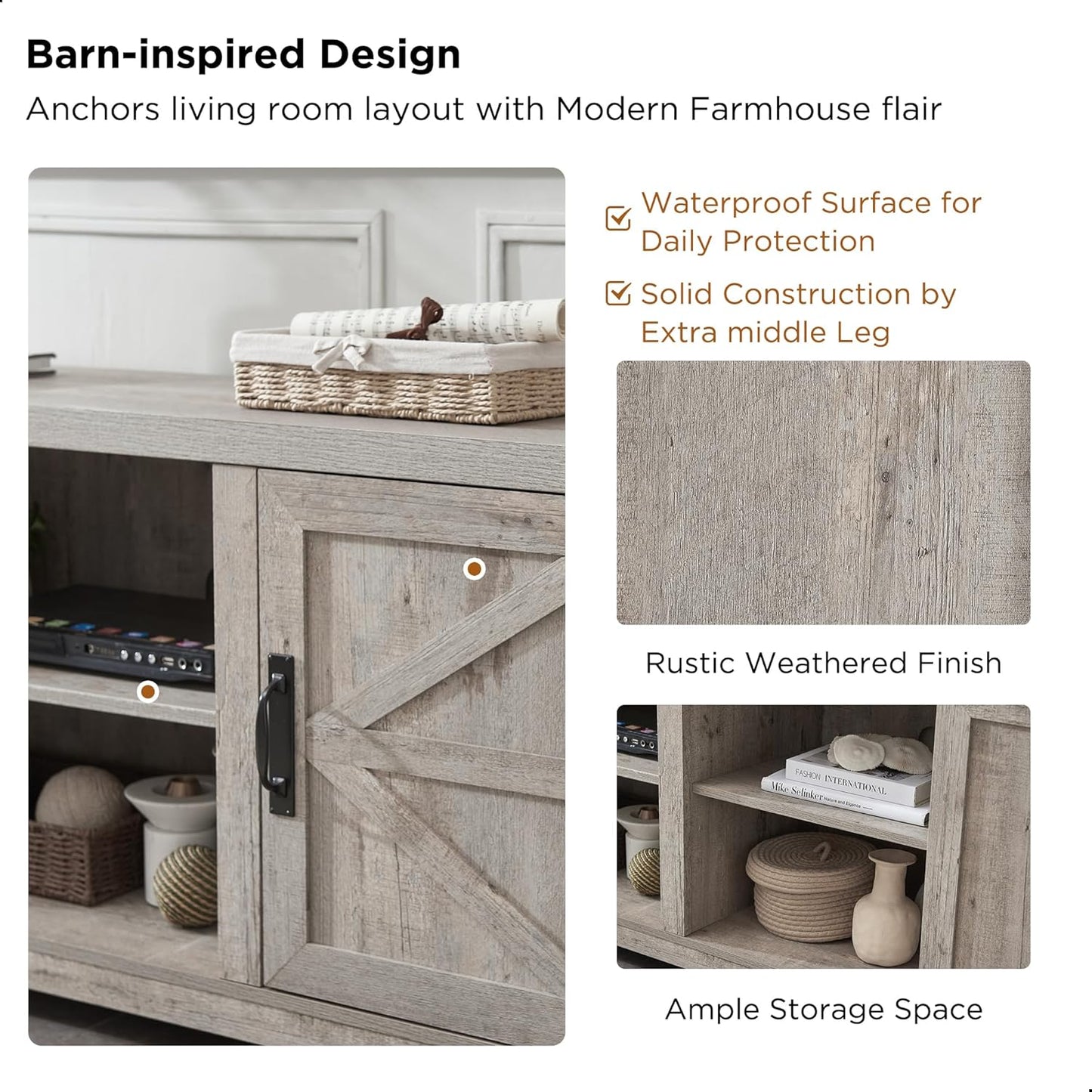 T4TREAM Farmhouse TV Stand with Barn Doors, Gray Wash