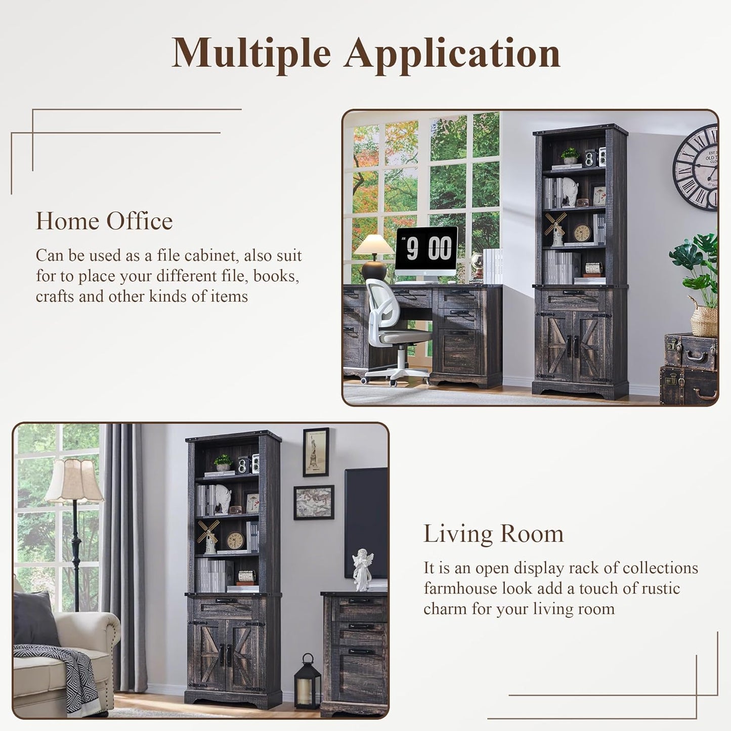 72" Tall Farmhouse Bookcase with Barn Door and Storage Cabinet