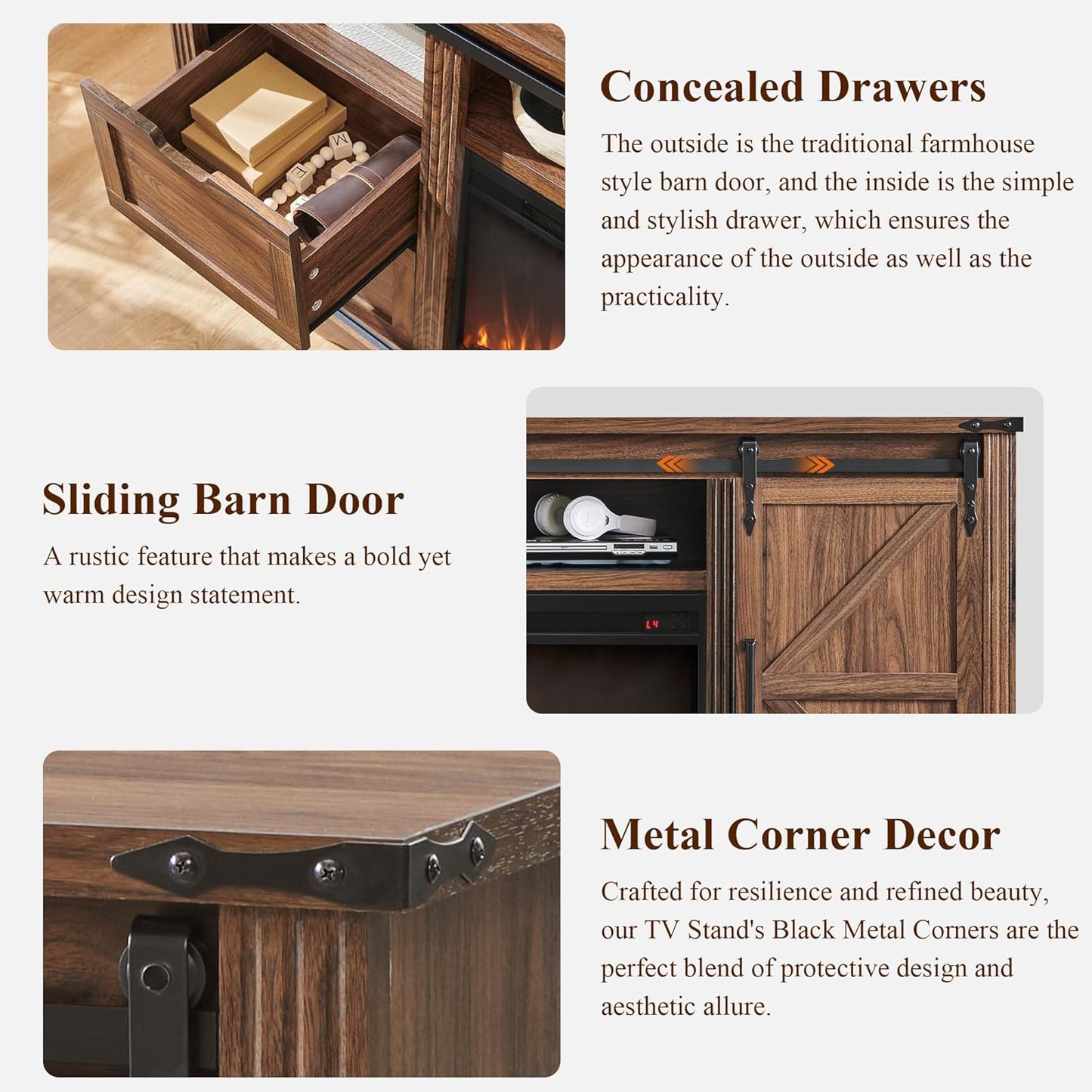 Farmhouse Fireplace TV Stand for 80 Inch TV Entertainment Center