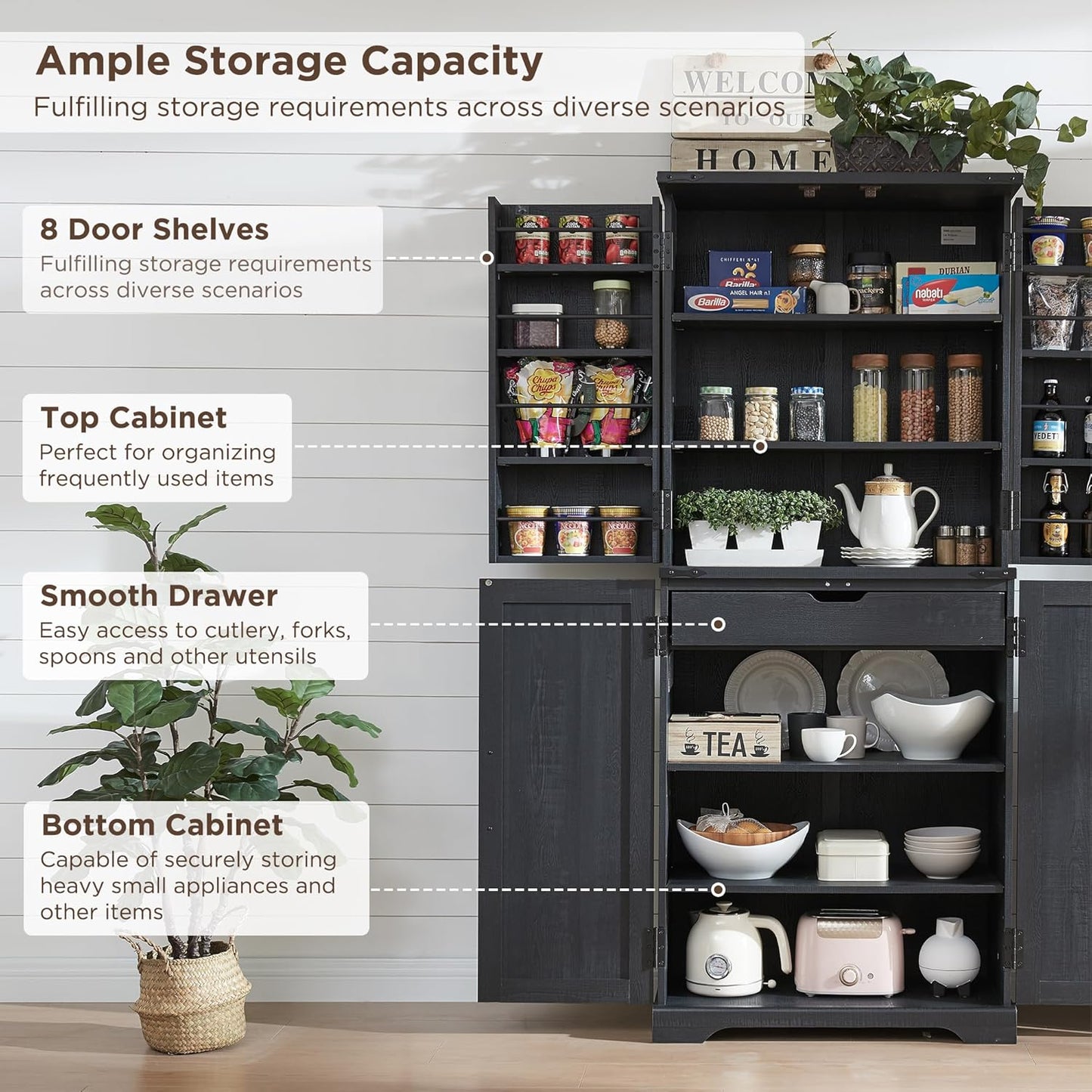 72" Farmhouse Kitchen Pantry Storage Cabinet with Barn Door and Shelves