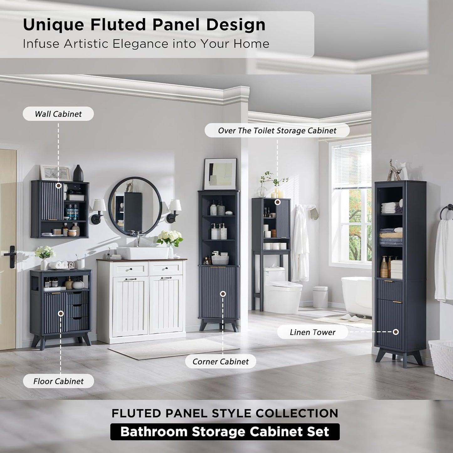 RedLemon Bathroom Wall Cabinet with Fluted Door and Adjustable Shelf