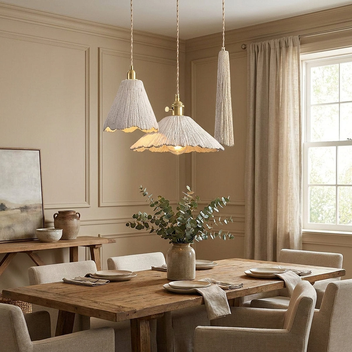 Raw Texture Cement Pendant Light Collection for Dining Room & Living Room