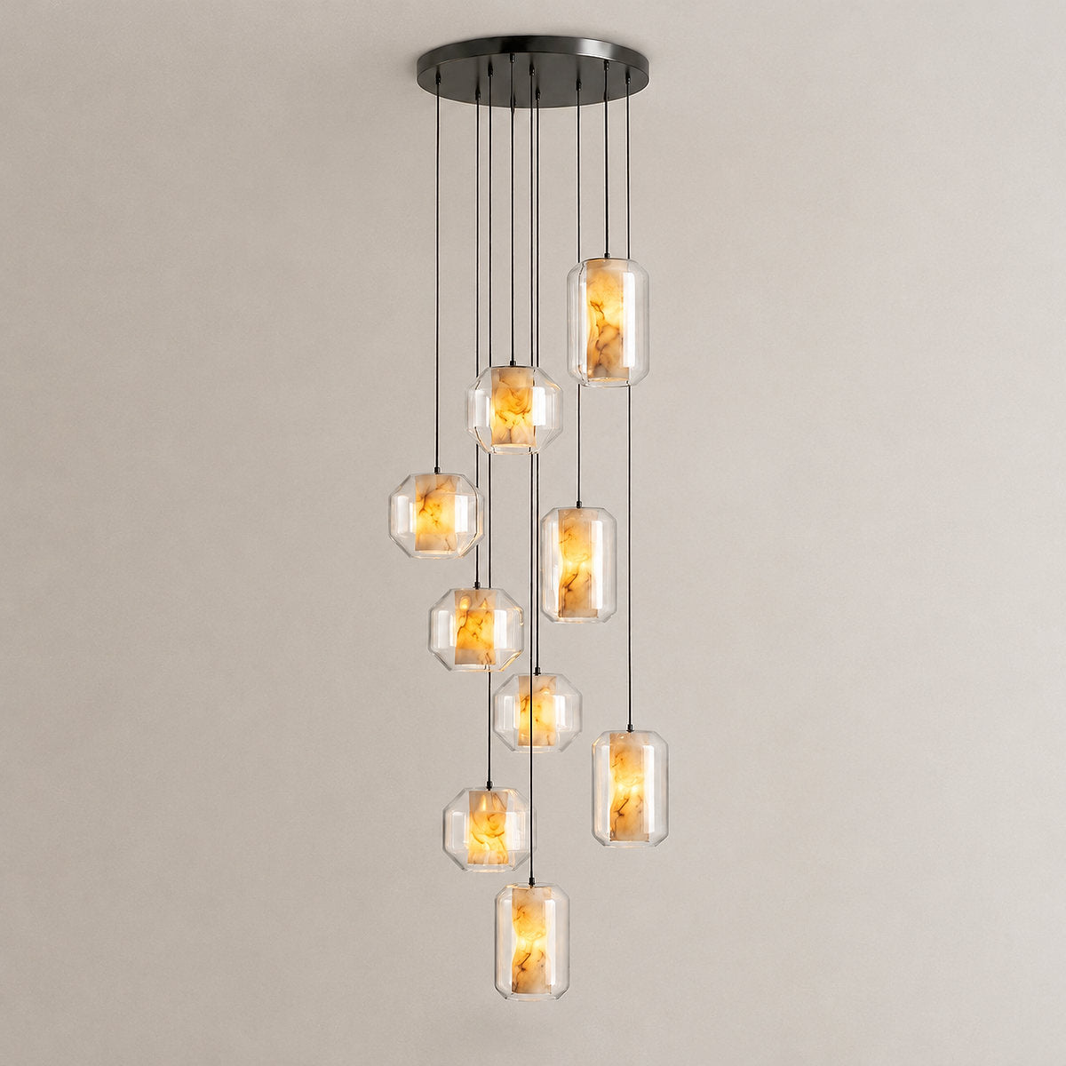 Cylinder Pendant Light in Alabaster and Glass