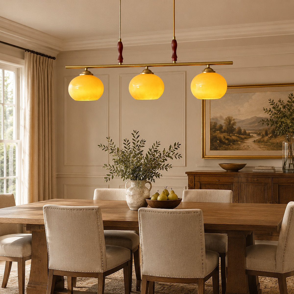 Modern Linear Multi-Head Glass Pendant Light for Dining Room & Living Room