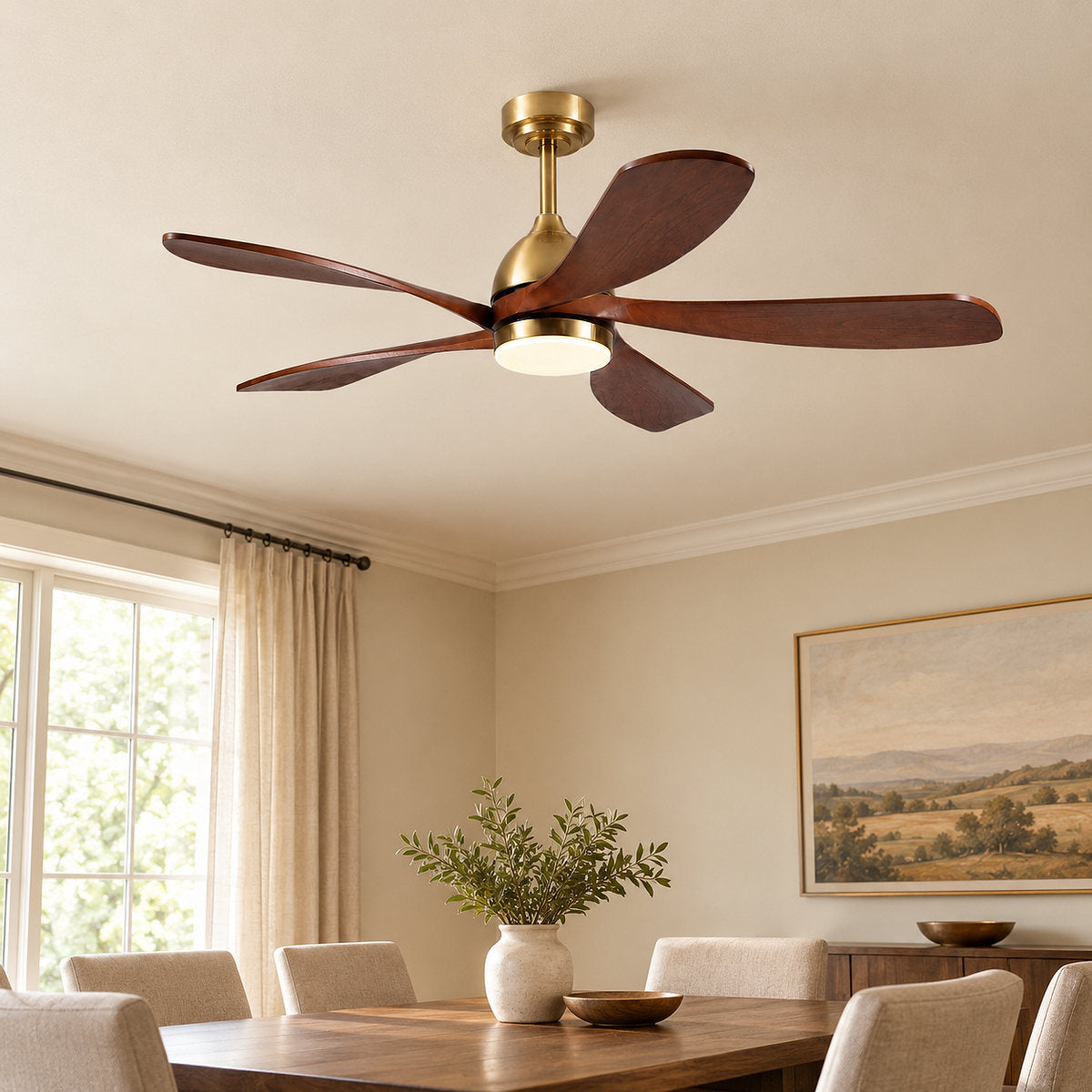 52-Inch Dimmable LED Wood Ceiling Fan