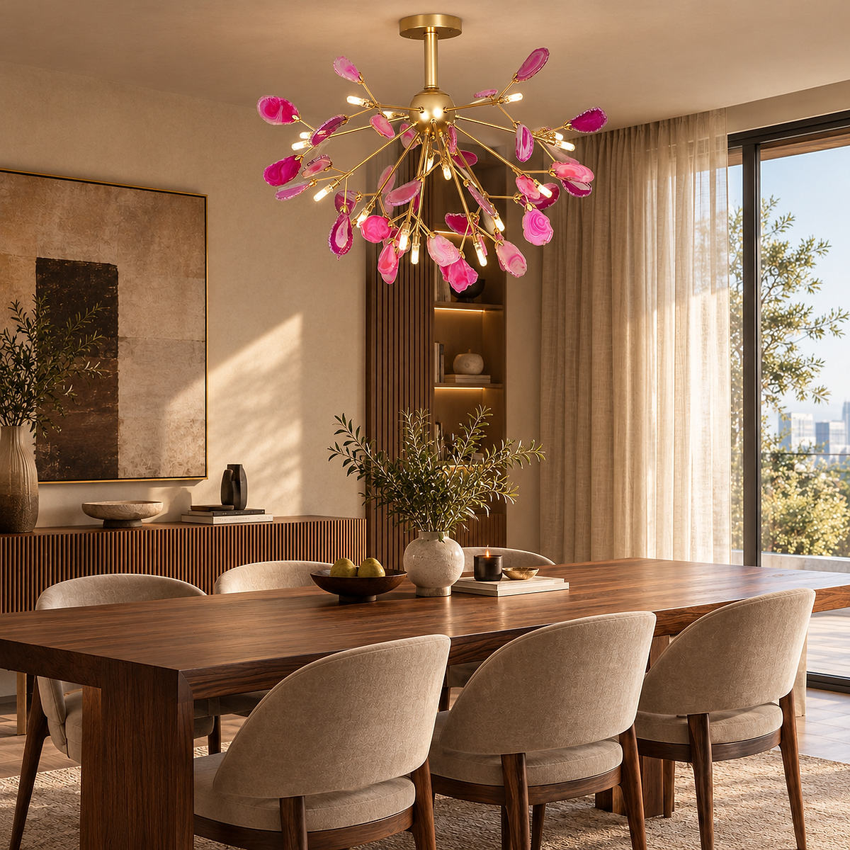 Rose Gold Chandelier with Natural Stone Slices