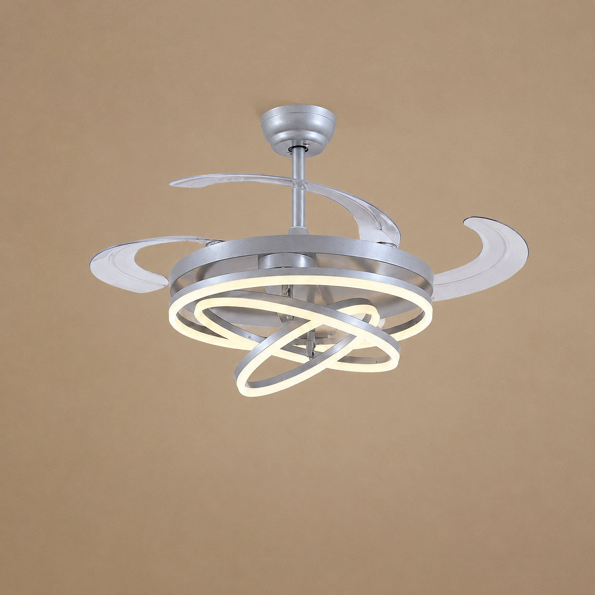 Tricolordeer LED Ring Light Ceiling Fan with Retractable Acrylic Blades