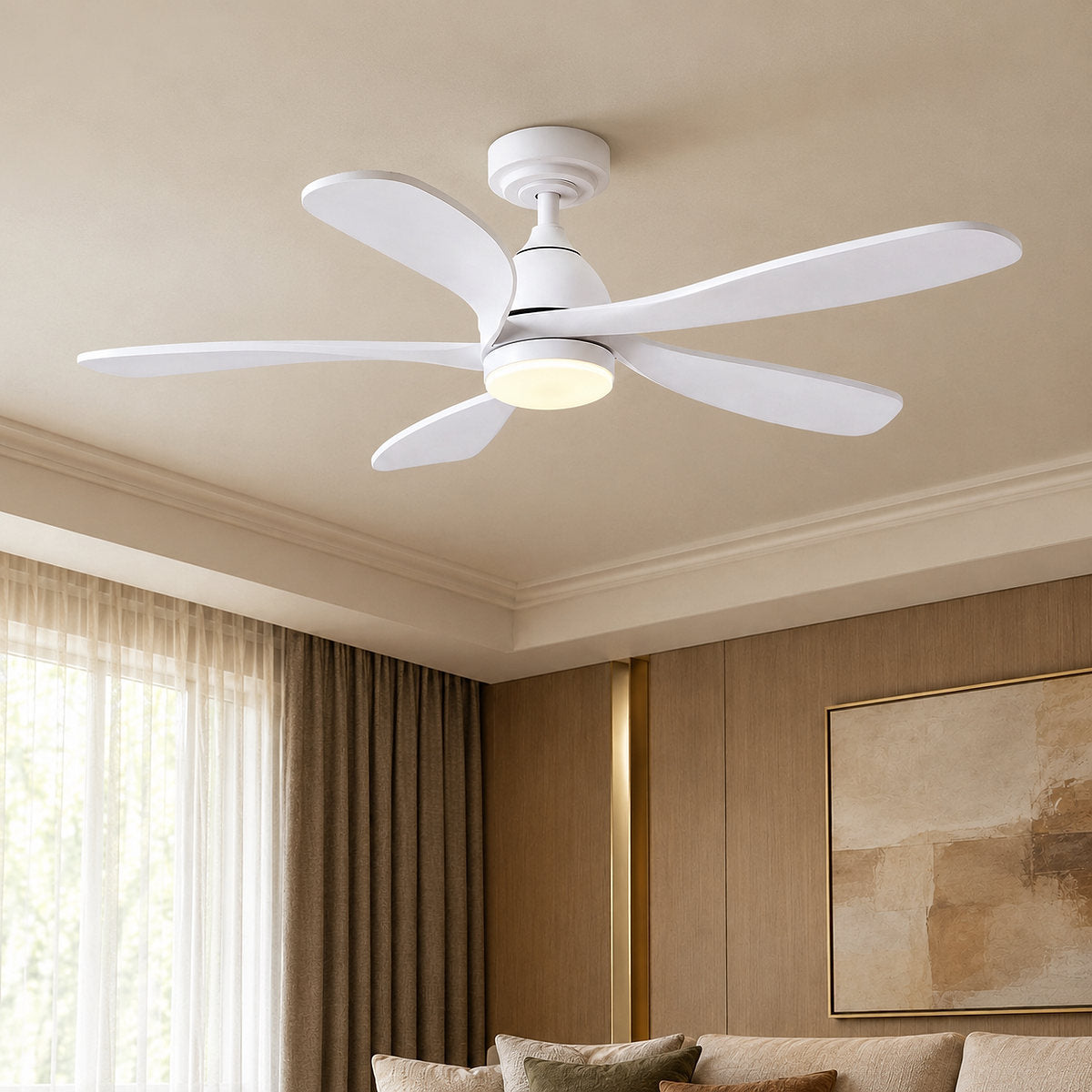 52-Inch Dimmable LED Wood Ceiling Fan