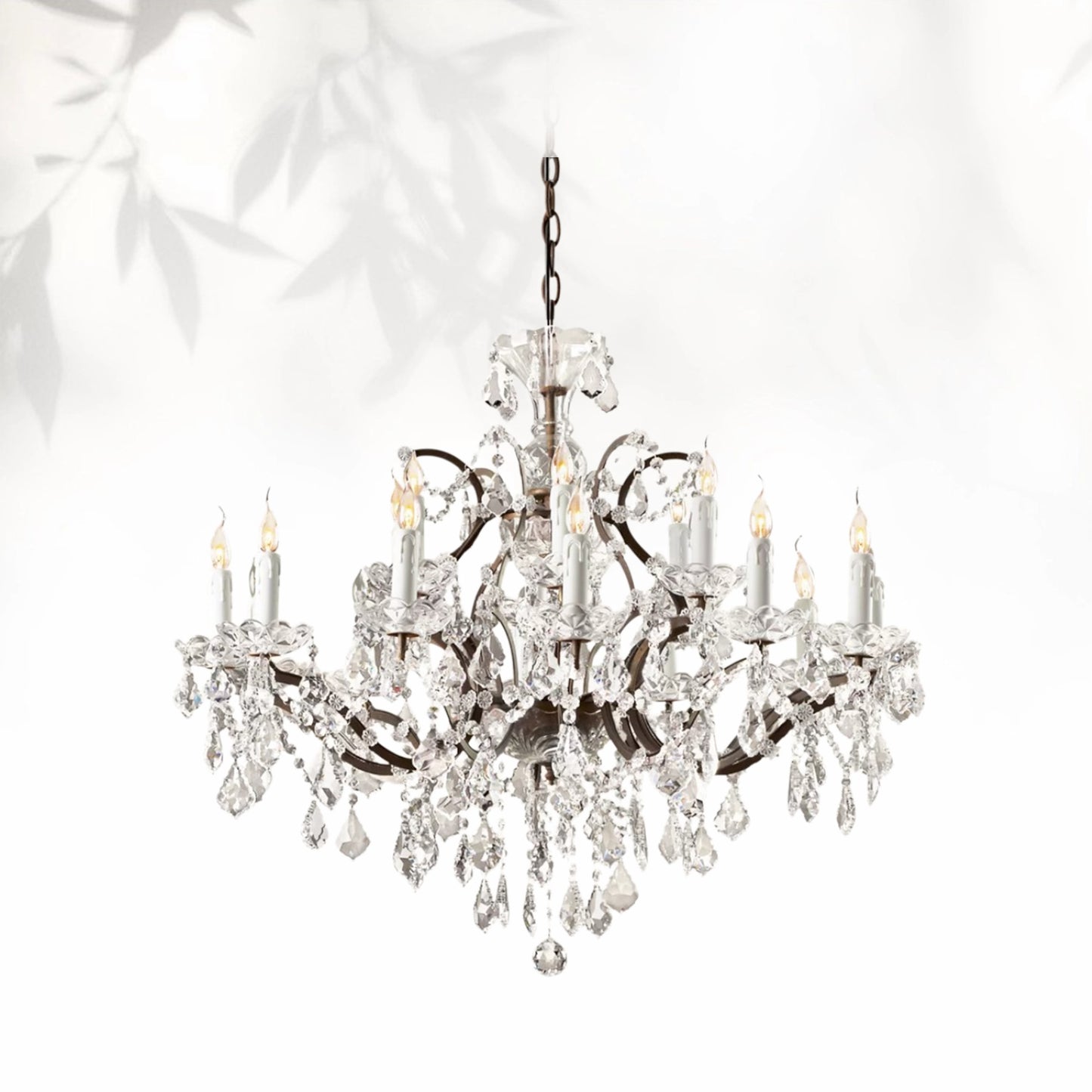 19th C. Rococo Iron & Crystal Round Dining Room Chandelier 33"