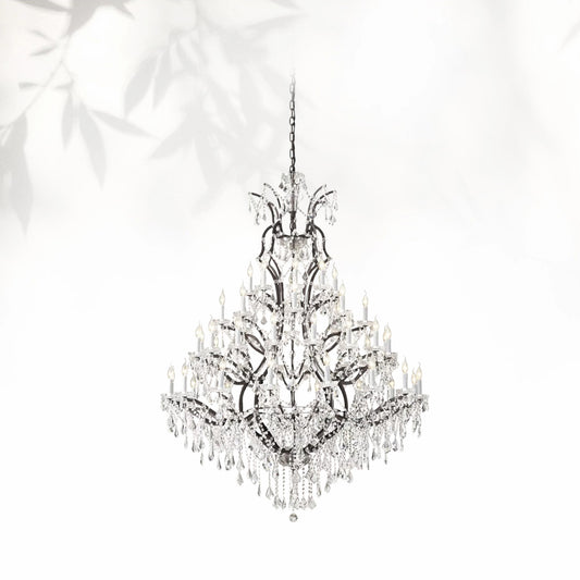 19th C. Rococo Iron & Crystal Round Dining Room Chandelier 60"