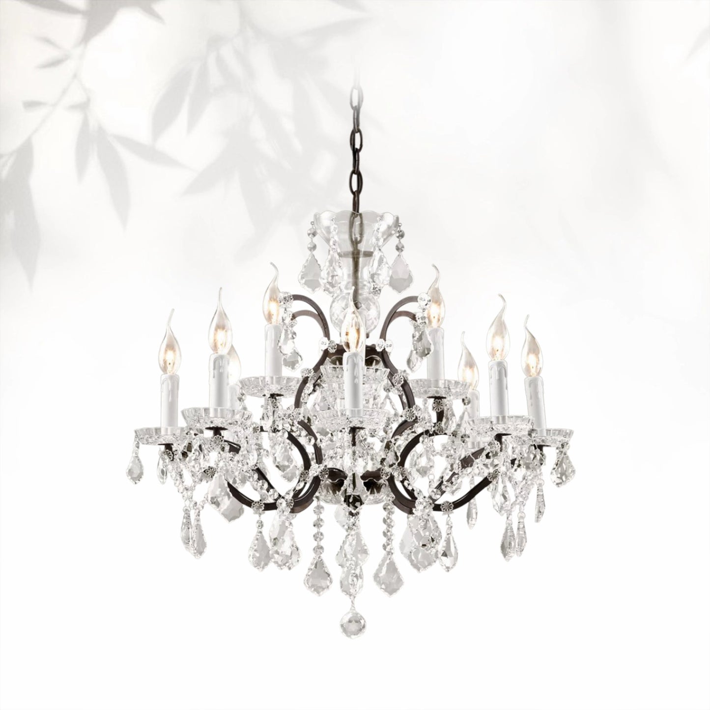 19th C. Rococo Iron & Crystal Round Dining Room Chandelier 28"