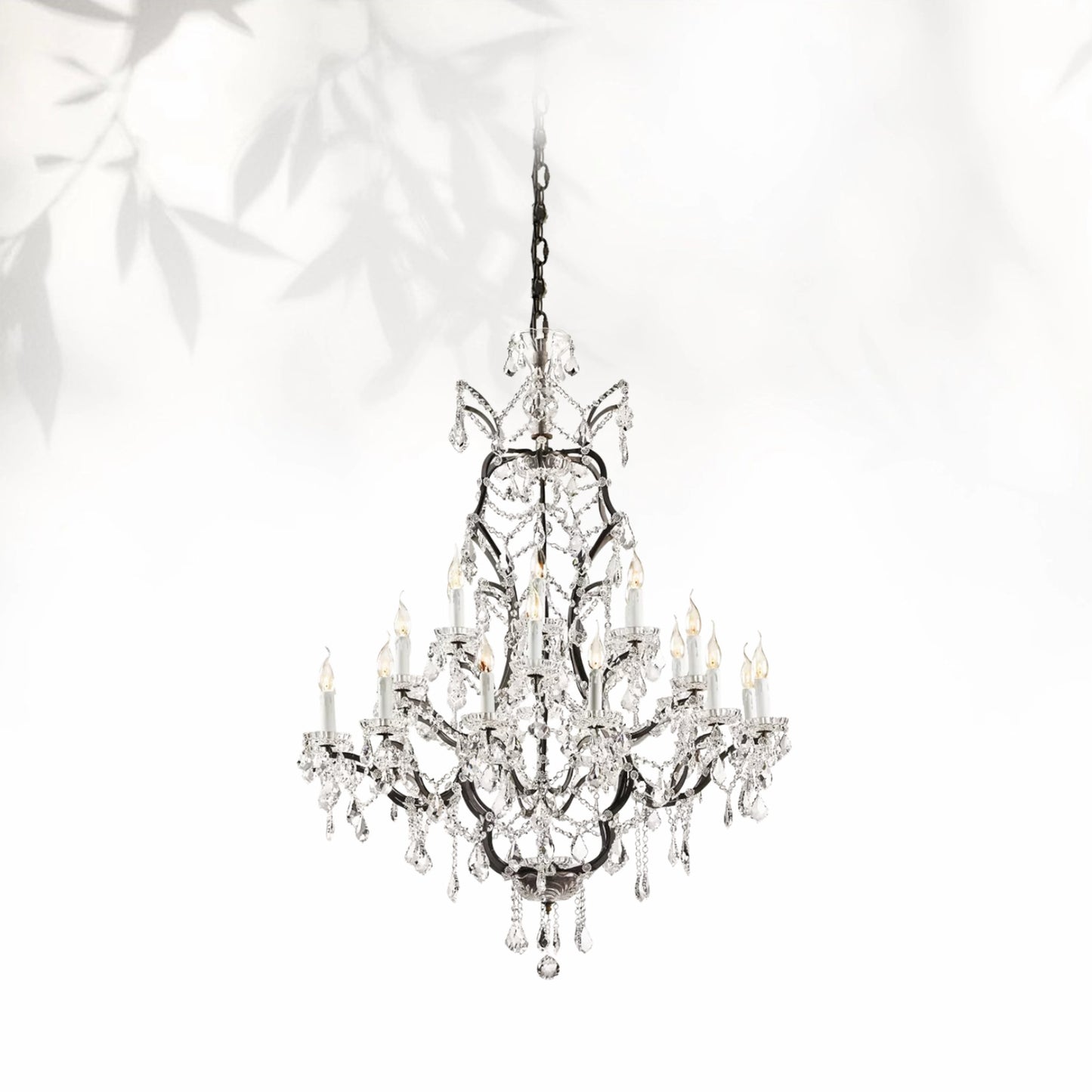 19th C. Rococo Iron & Crystal Round Dining Room Chandelier 40"