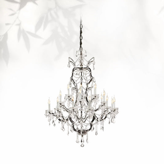 19th C. Rococo Iron & Crystal Round Dining Room Chandelier 40"