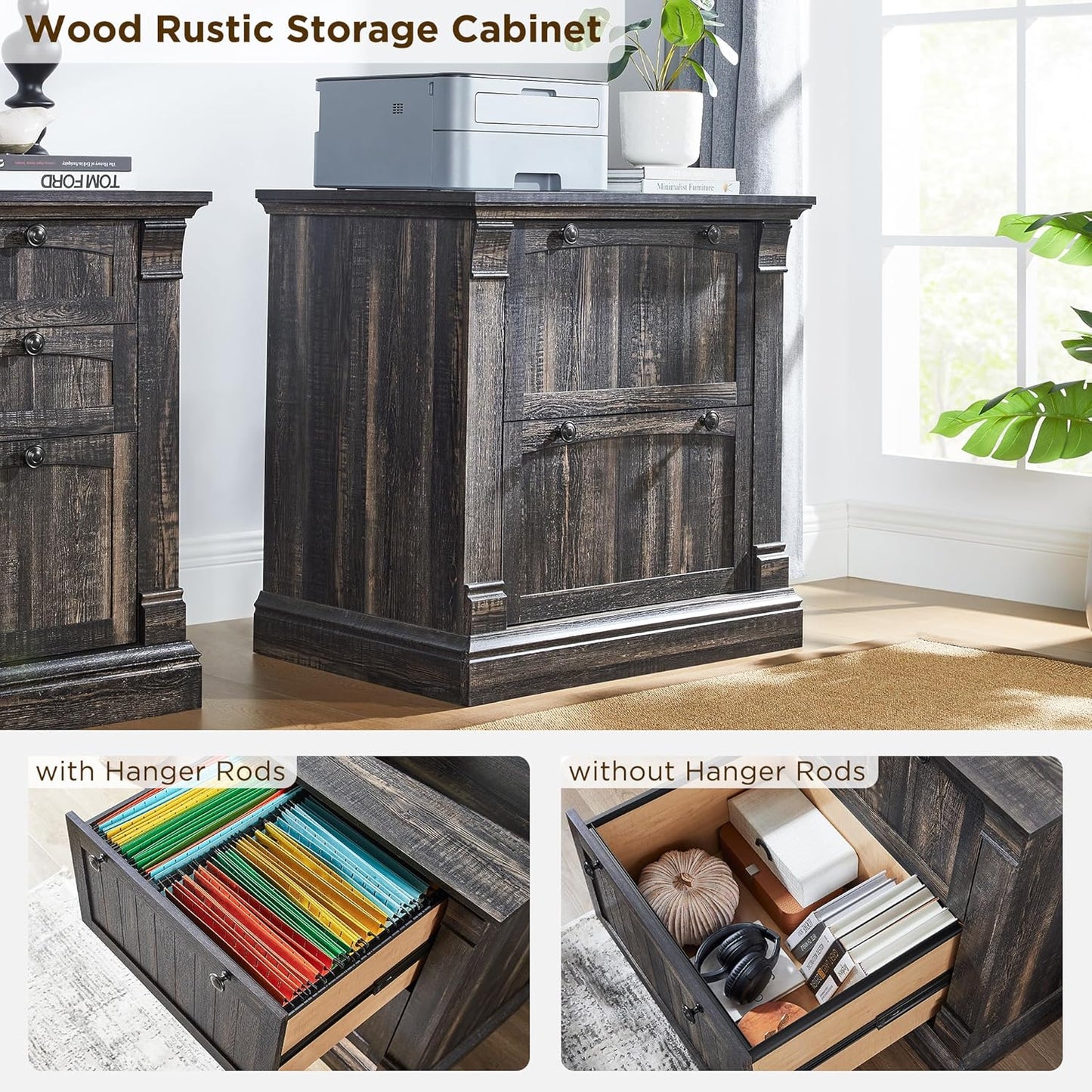 OKD Farmhouse 2-Drawer Lateral Filing Cabinet with Hanging File Folders