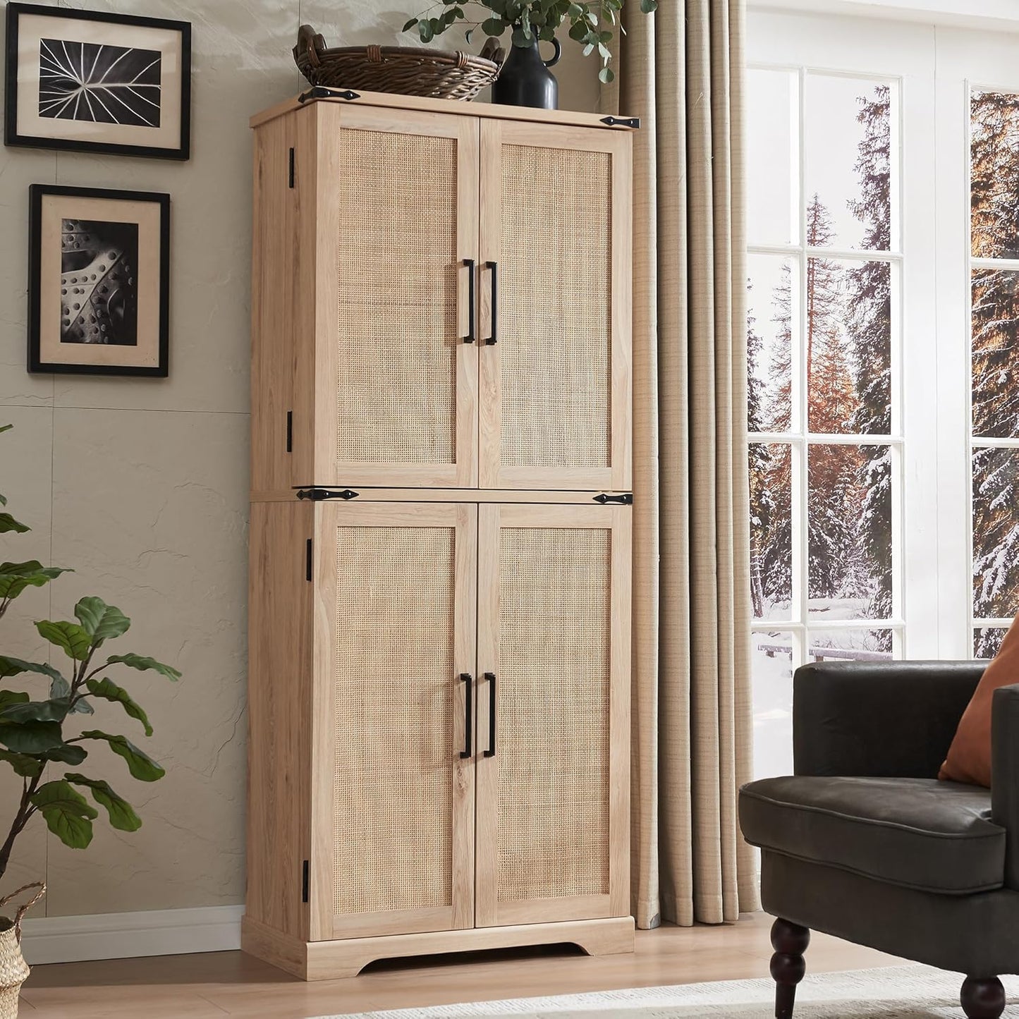 72" Farmhouse Kitchen Pantry Storage Cabinet with Barn Door and Shelves