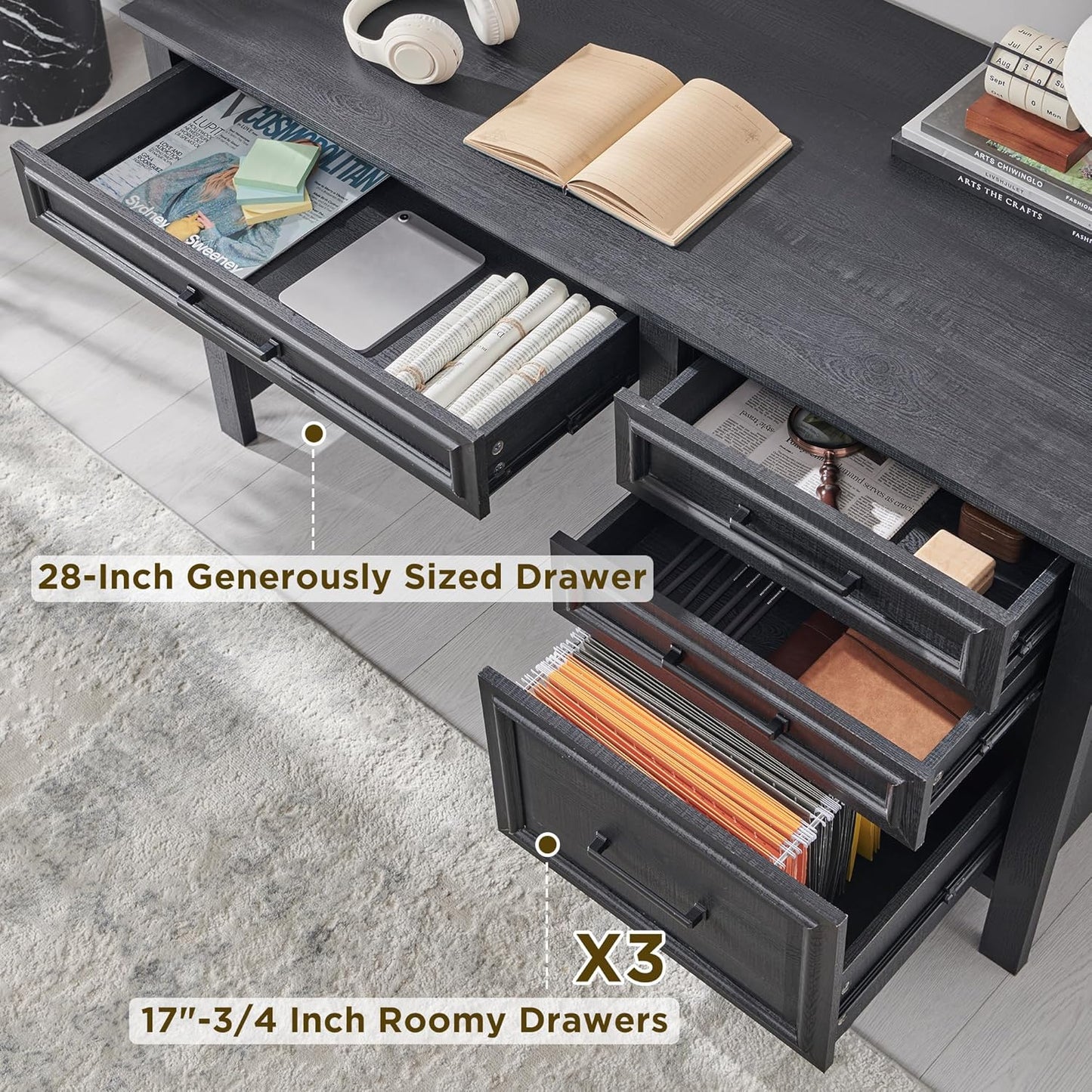 Modern Farmhouse Computer Desk with File Cabinet, Study Writing Table