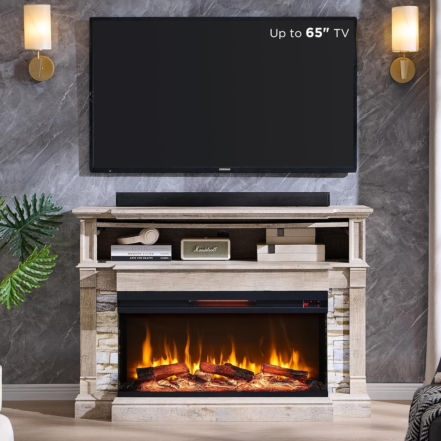 OKD 52" Electric Fireplace TV Stand with 3-Side Glass