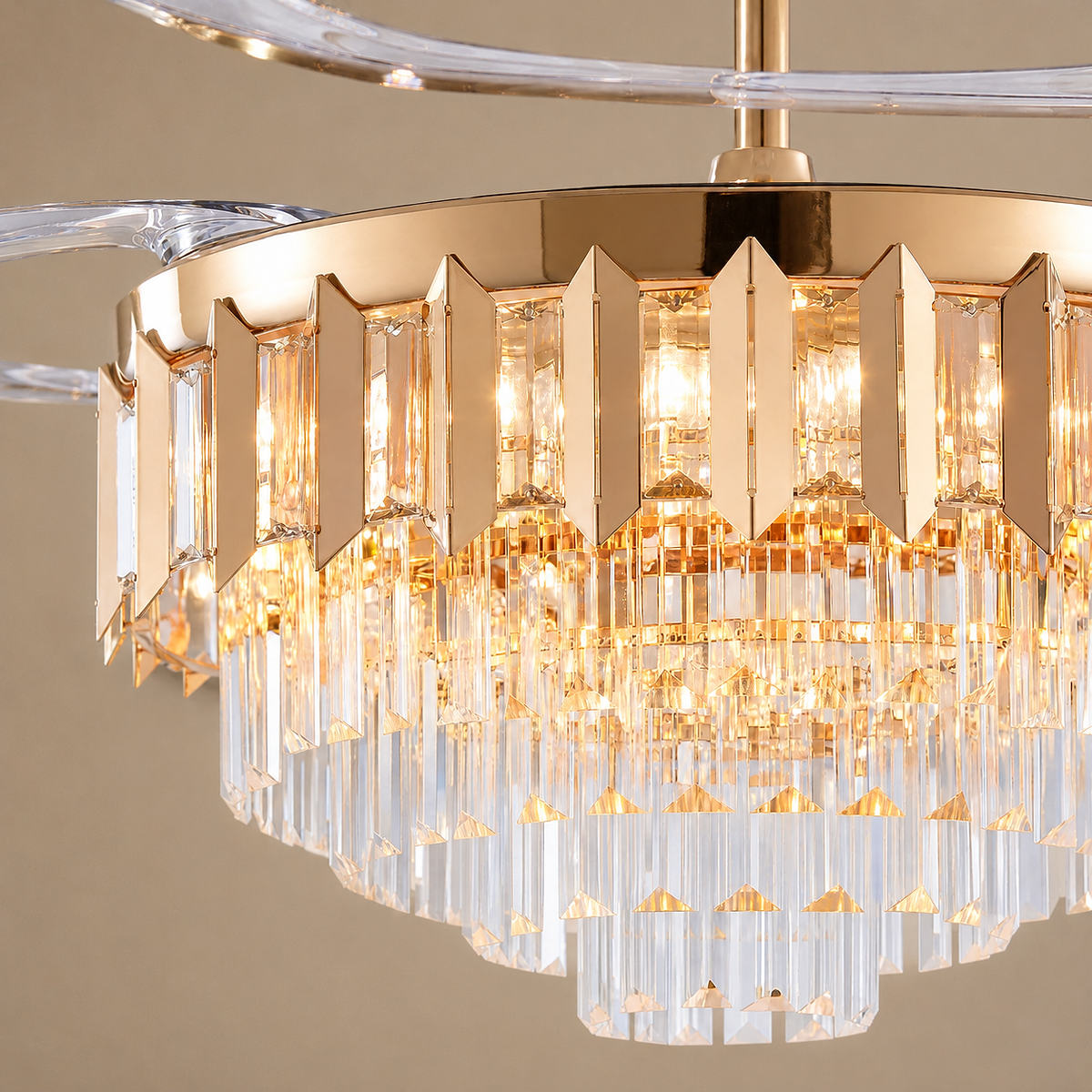 Tricolordeer Retractable Acrylic Blade Crystal Chandelier Ceiling Fan