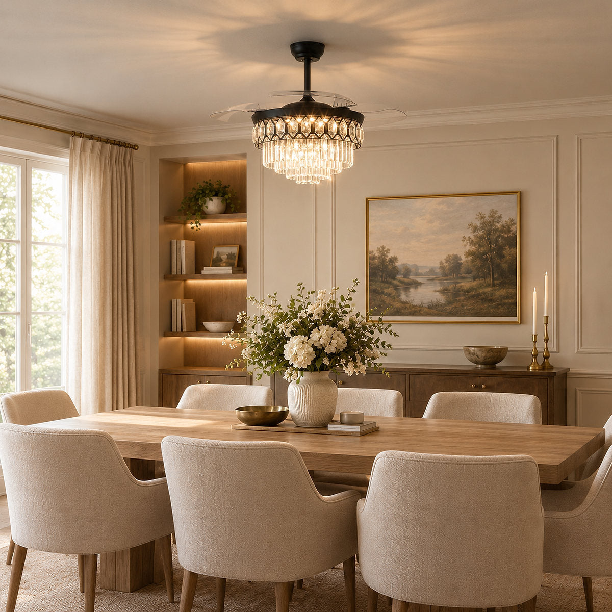 Crystal Chandelier Retractable Blade Ceiling Fan