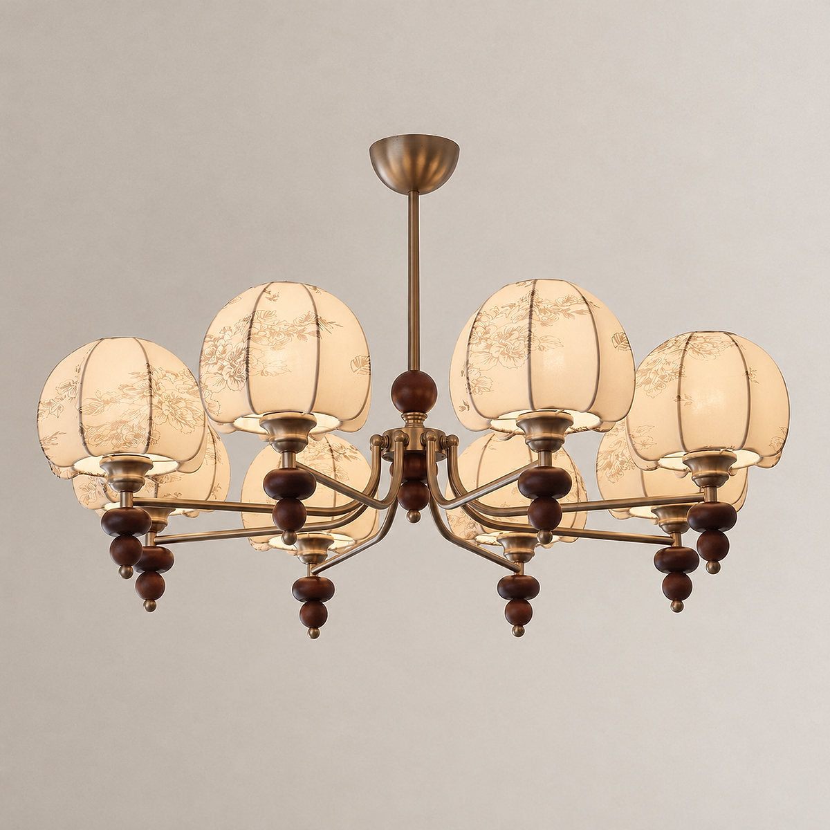 Tricolordeer Walnut & Fabric Shade Chandelier